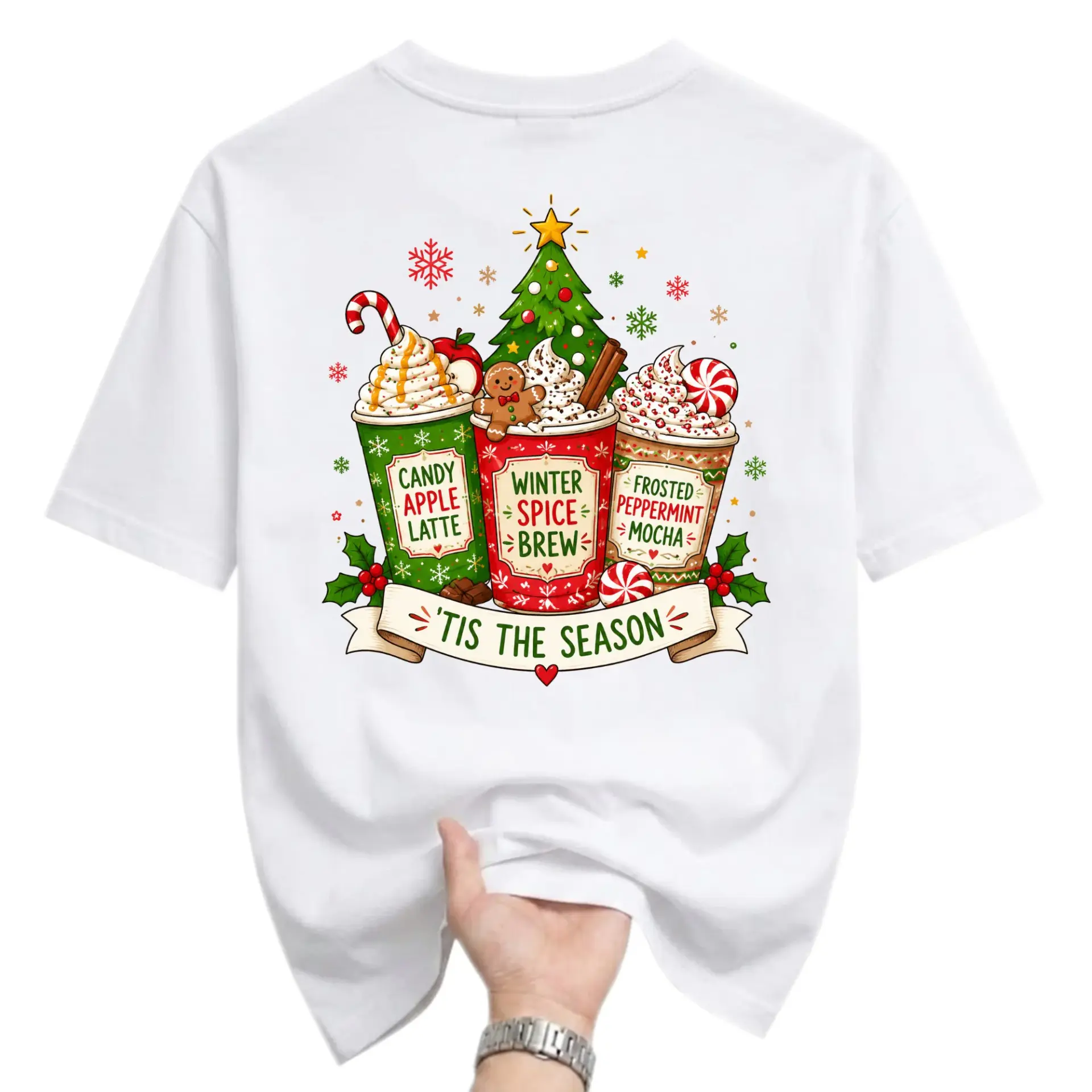 Graphic Tee T-Shirt Christmas Holiday Beverages Festive Design Unisex Casual Crew Neck Soft Cotton Blend Apparel