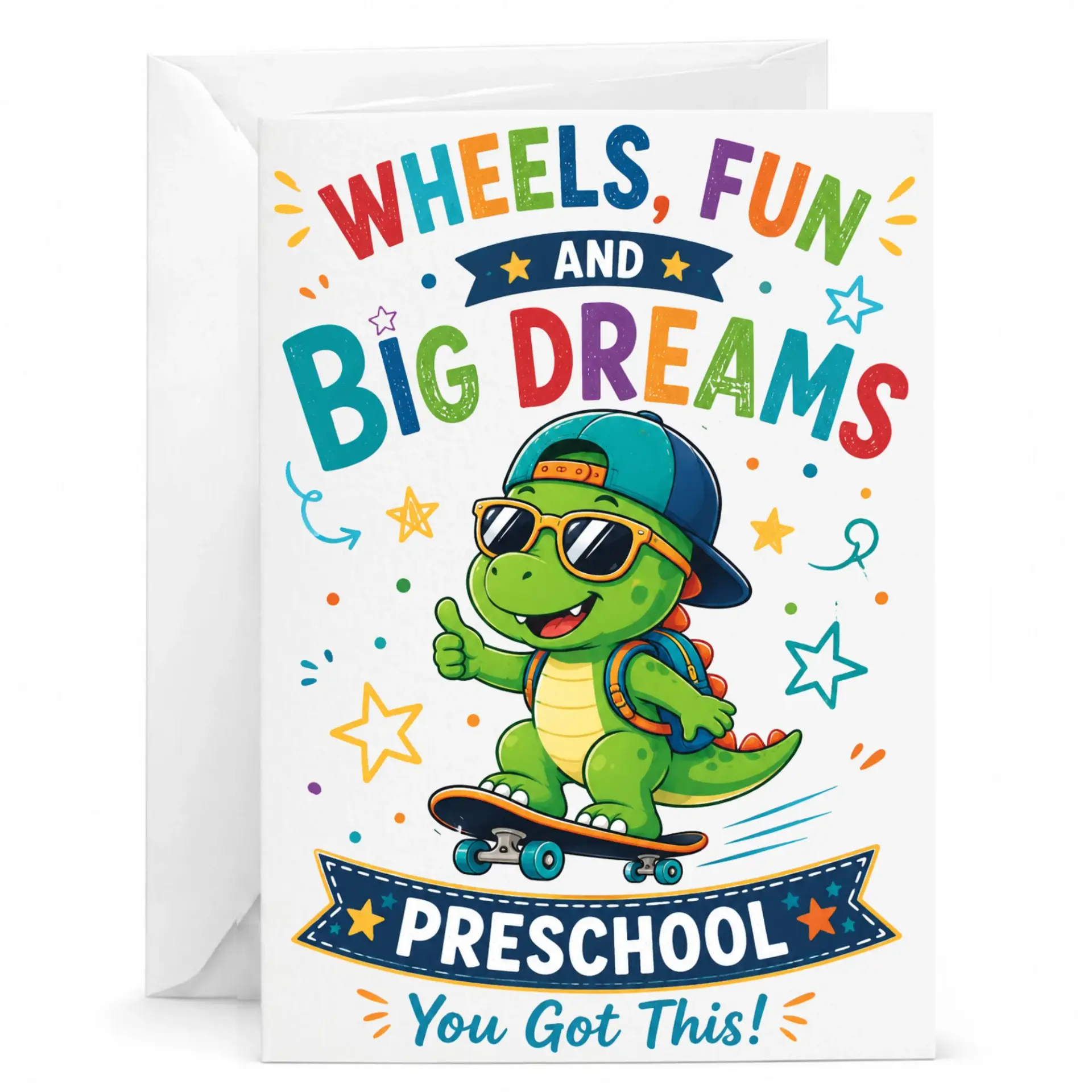 Funny Dinosaur Greeting Card Fun and Big Dreams Preschool Design Encouraging Note for