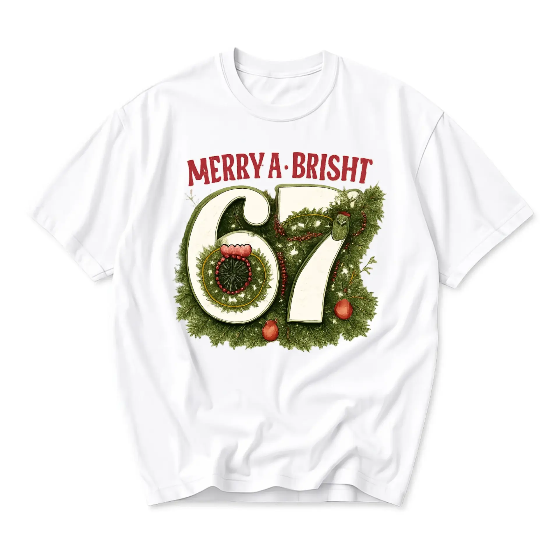 Funny Shirt Merry A-Bright 67 Holiday Themed Graphic Tee Unisex Casual Crew