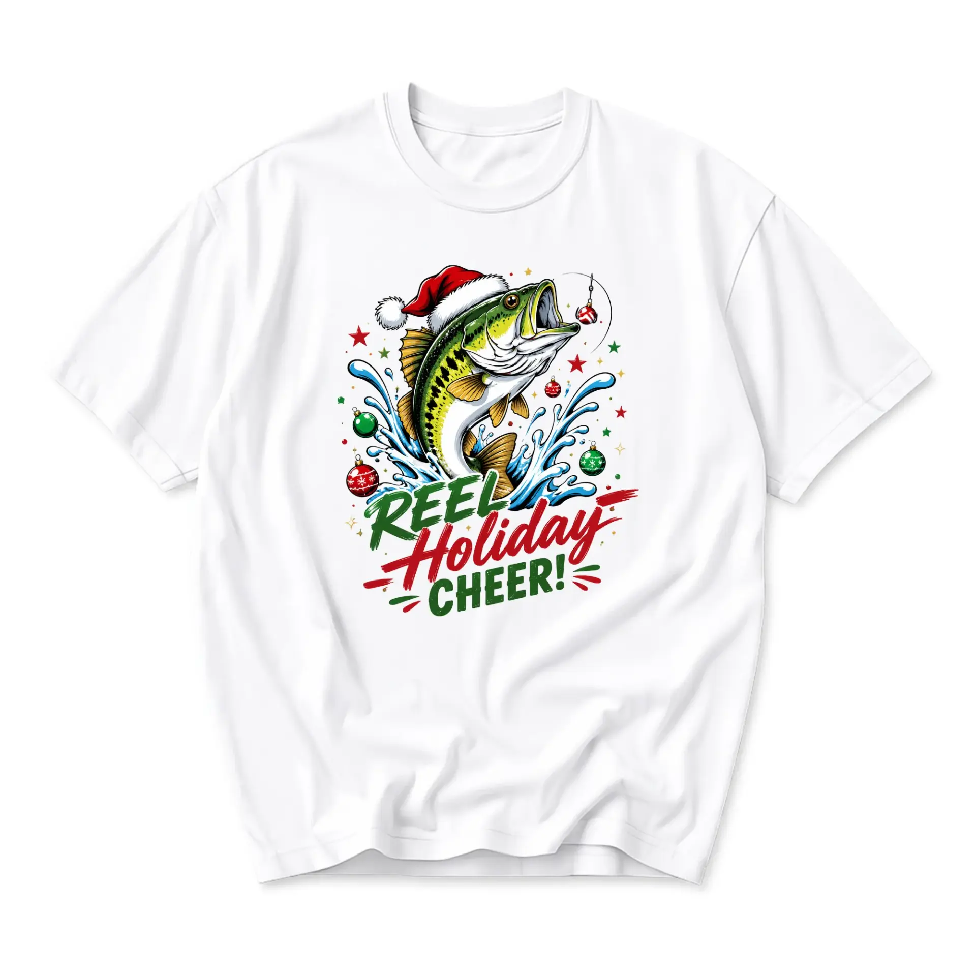 Funny Shirt Reel Holiday Cheer Fishing Graphic Tee Unisex Casual Crew Neck