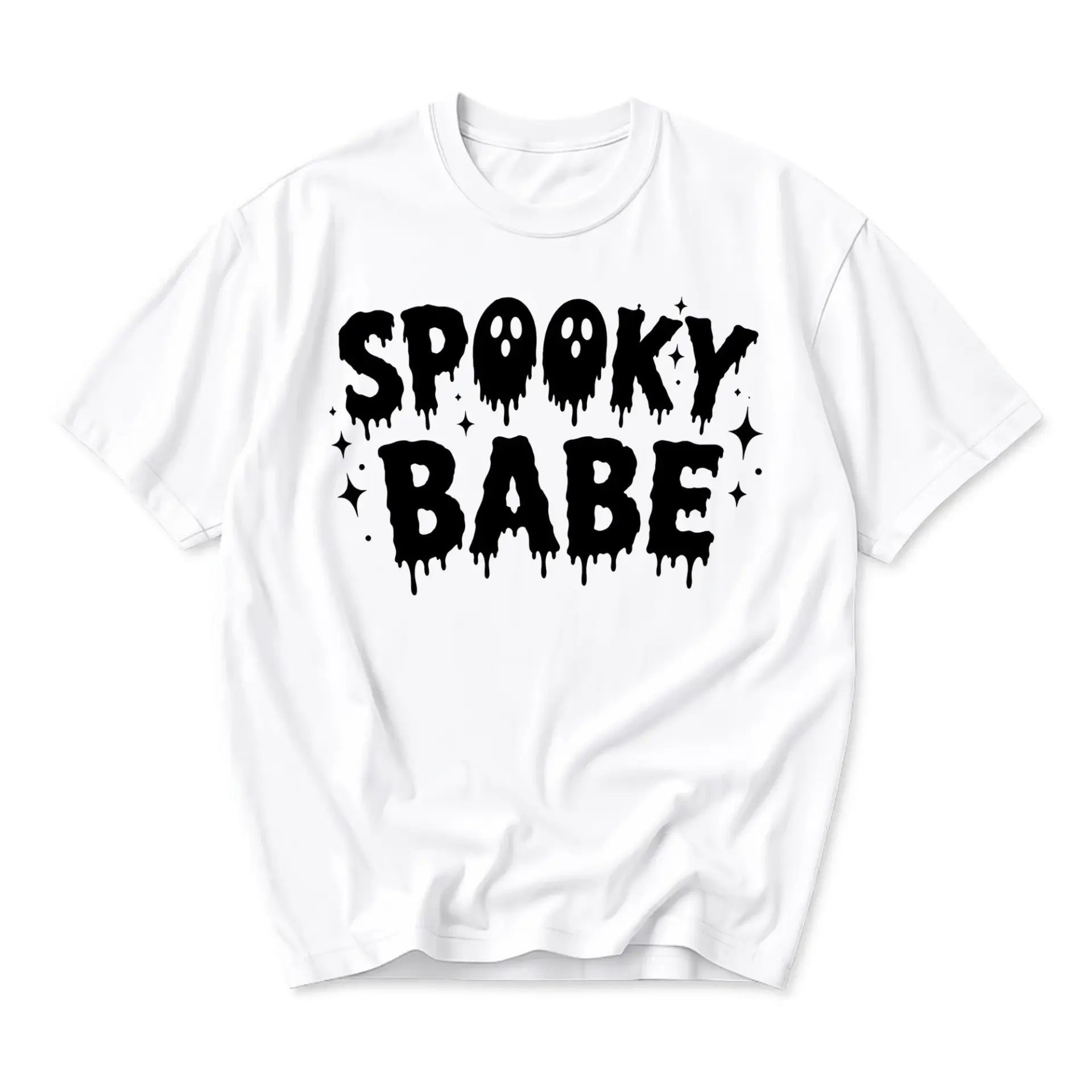 Graphic Tee Spooky Babe Ghost Print Unisex Casual Crew Neck T-Shirt for Everyday Style and Fun Seasonal Apparel