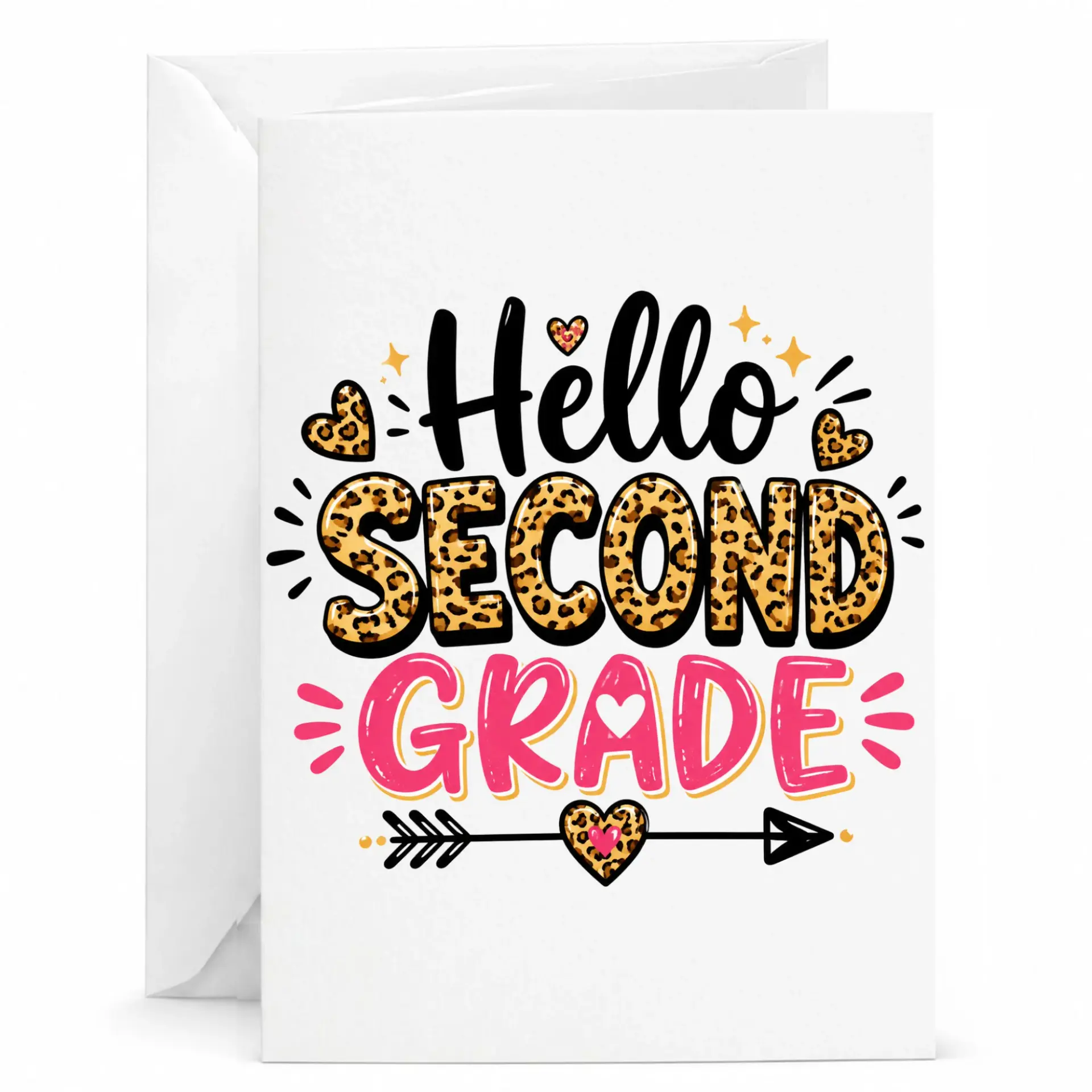 Greeting Card Hello Second Leopard Print Design for Academic Achievement and Classroom
