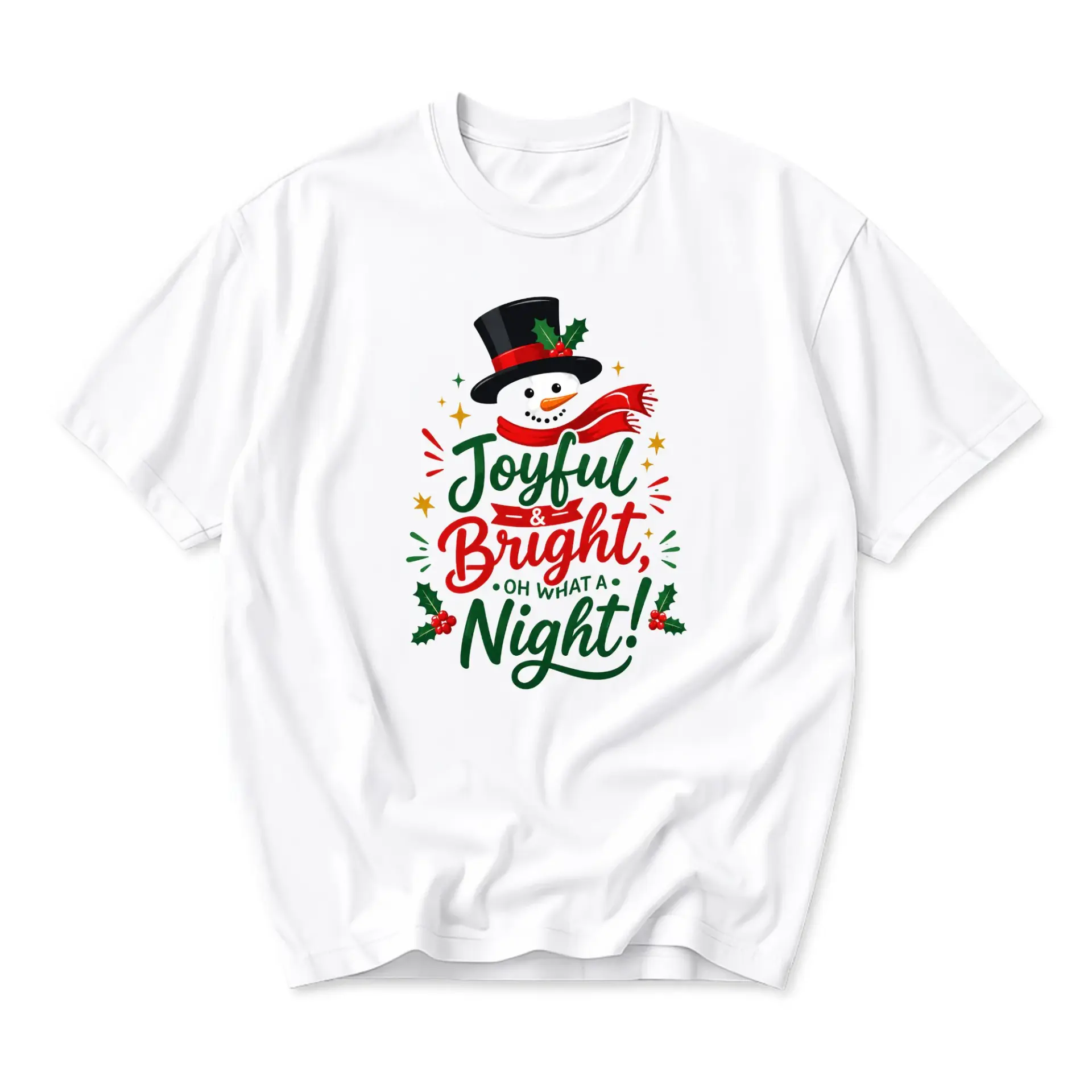 Graphic Tee Joyful and Bright Holiday Snowman Print Casual Unisex Crew Neck
