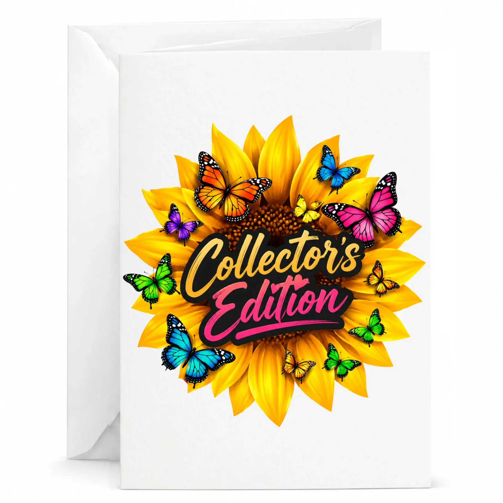 Collector's Edition Sunflower and Butterflies Greeting Card Beautiful Floral Botanical Note for Any Special Occasion