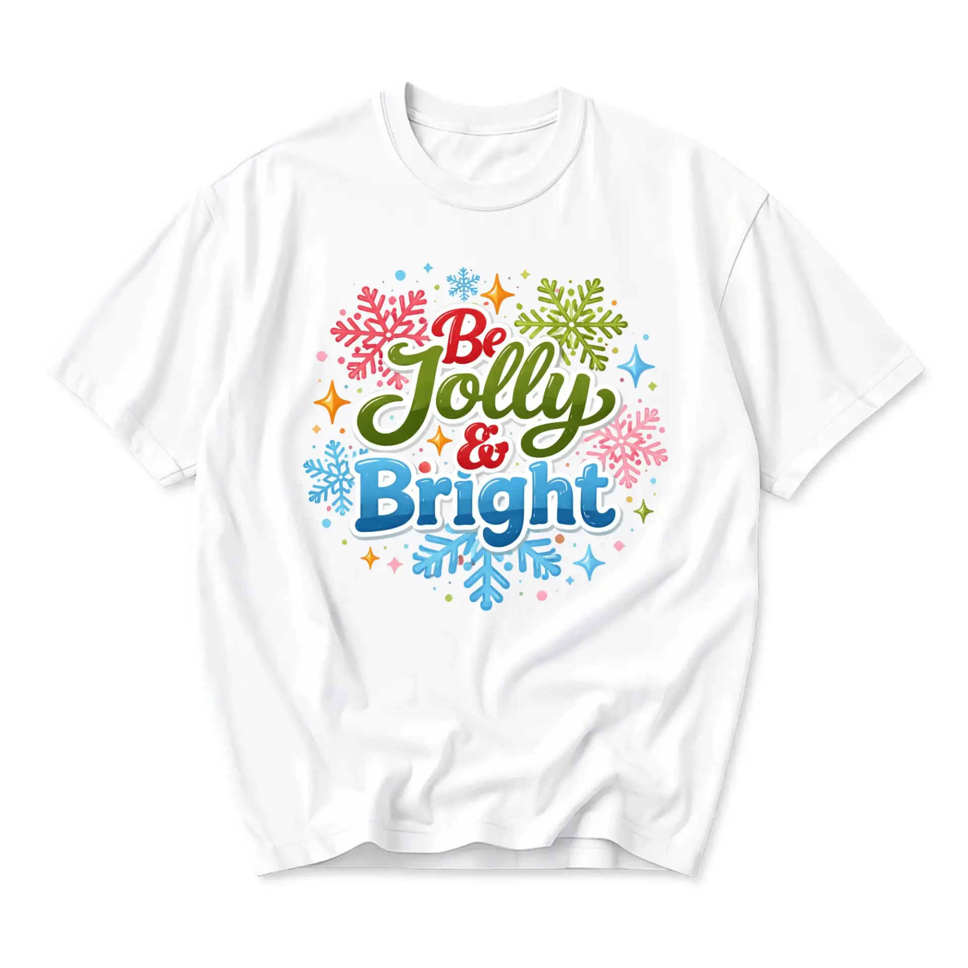 Funny Shirt Be Jolly and Bright Festive Seasonal Graphic Tee Comfortable Unisex Casual Holiday Top White Cotton
