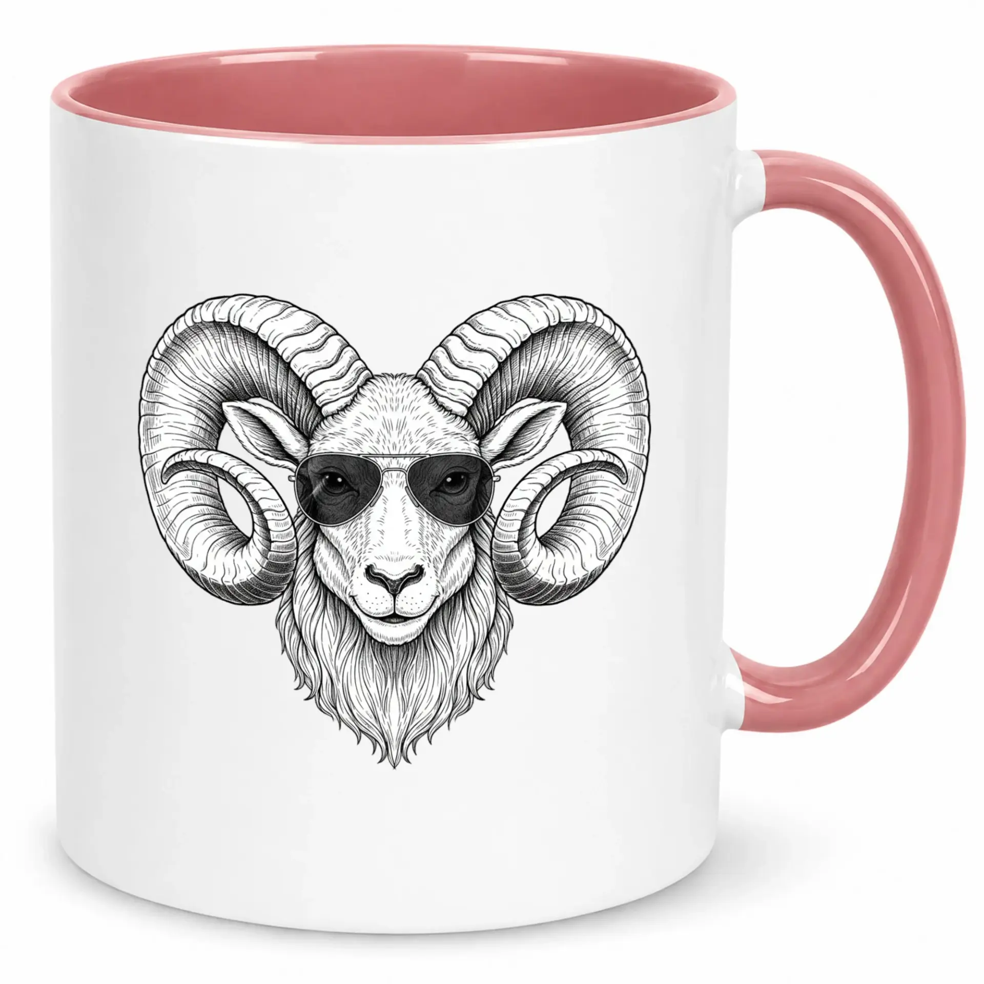 Funny Ram with Sunglasses Ceramic Coffee Mug Cool Bighorn Sheep Animal Design Drinking Cup Unique Gift for Lovers