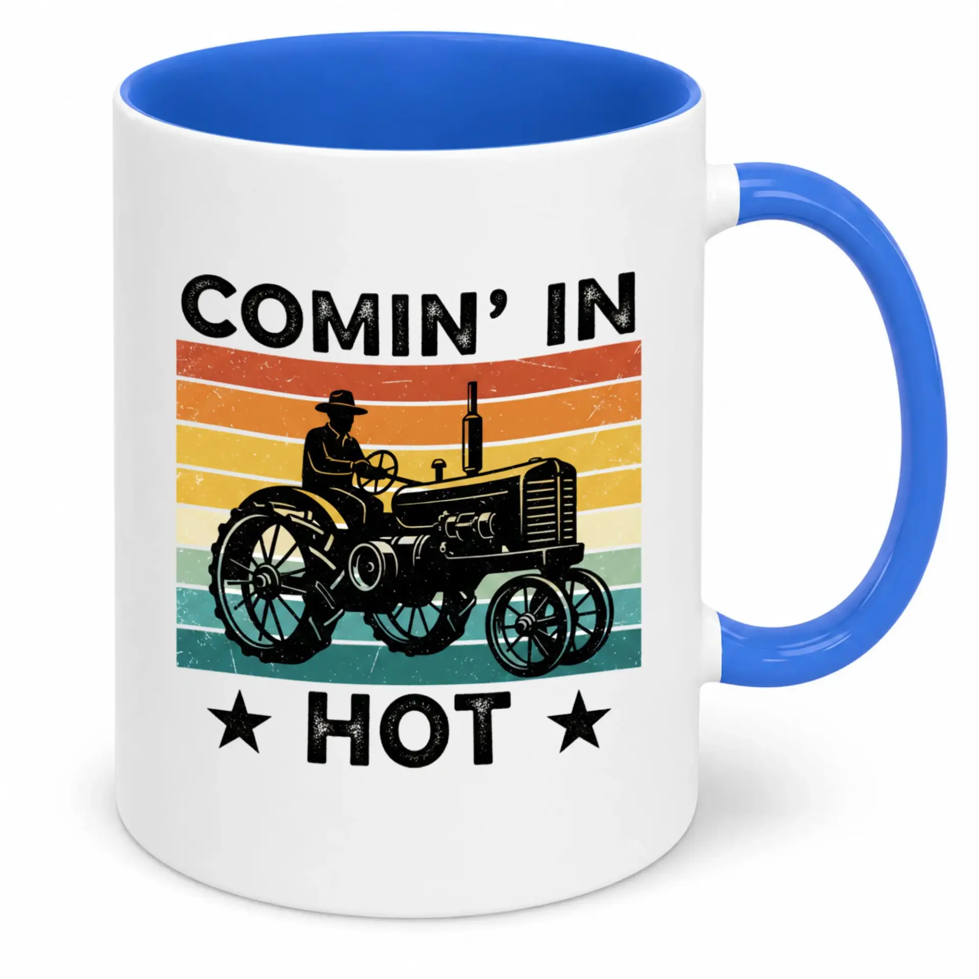 Funny Comin' in Hot Tractor Farmer Sunset Ceramic Coffee Mug Gift Style Beverage Cup for Agriculture Enthusiasts 11oz or 15oz