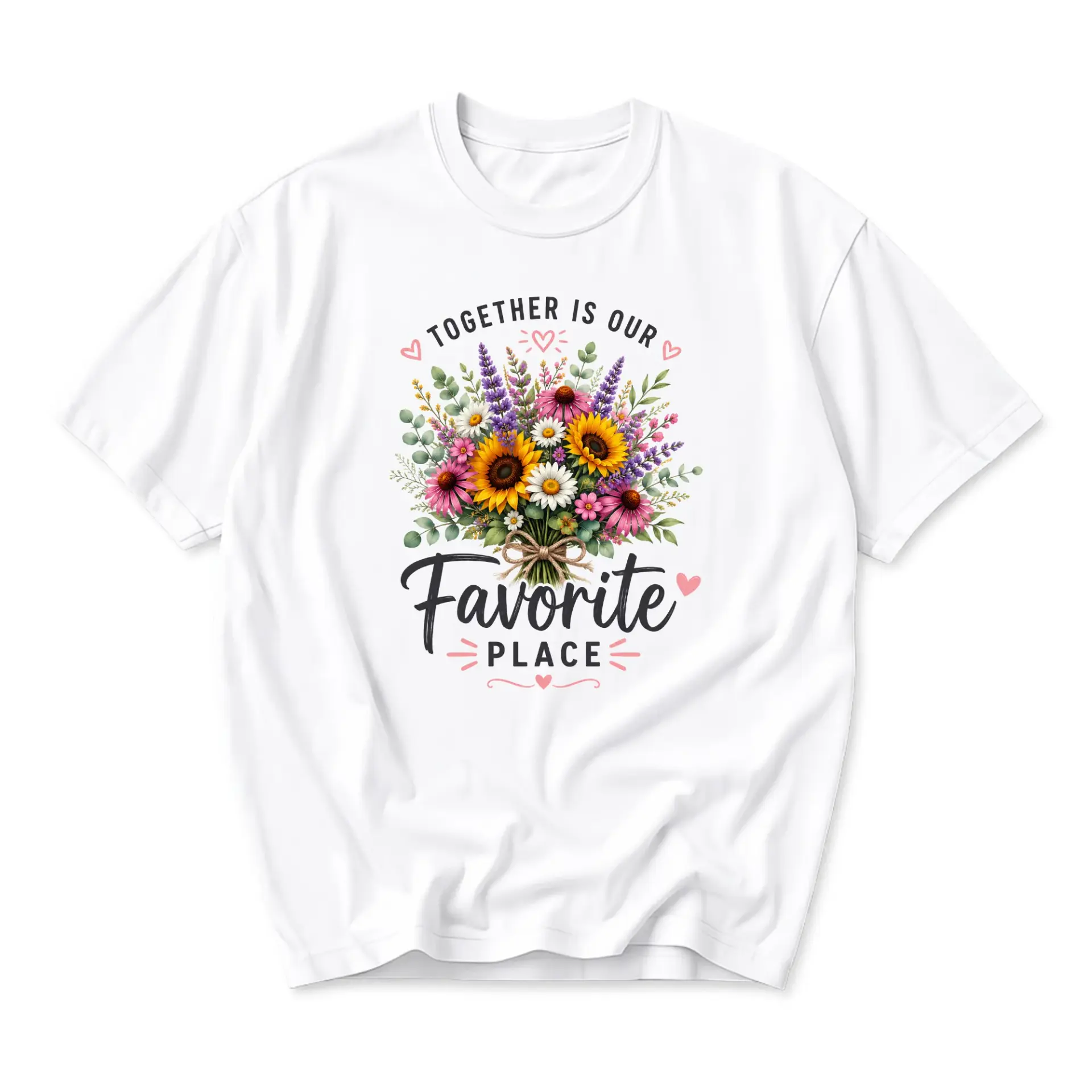 T-shirt Floral Graphic Tee Together Is Our Favorite Place Casual Cotton Crew Neck Shirt for Everyday Wear and Gift