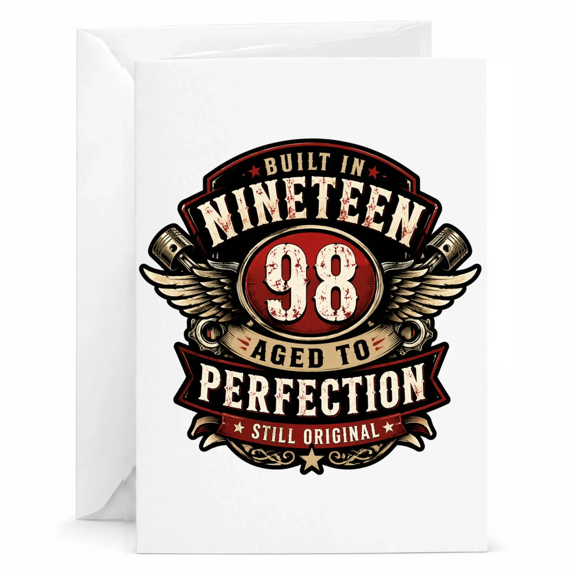 Birthday Card Built in 1998 Aged to Perfection Automotive Style Graphic Greeting Card for Milestone Birthdays