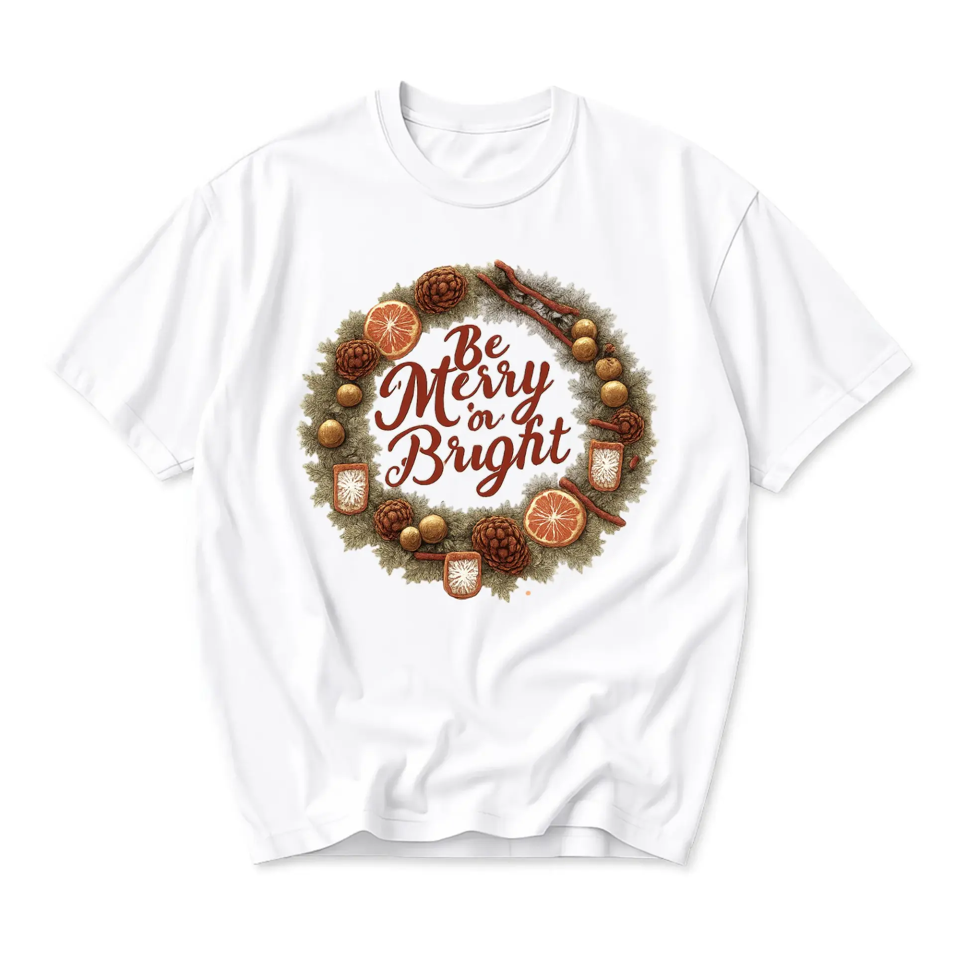 Graphic Tee Be Merry or Bright Christmas Wreath Unisex Crew Neck Casual