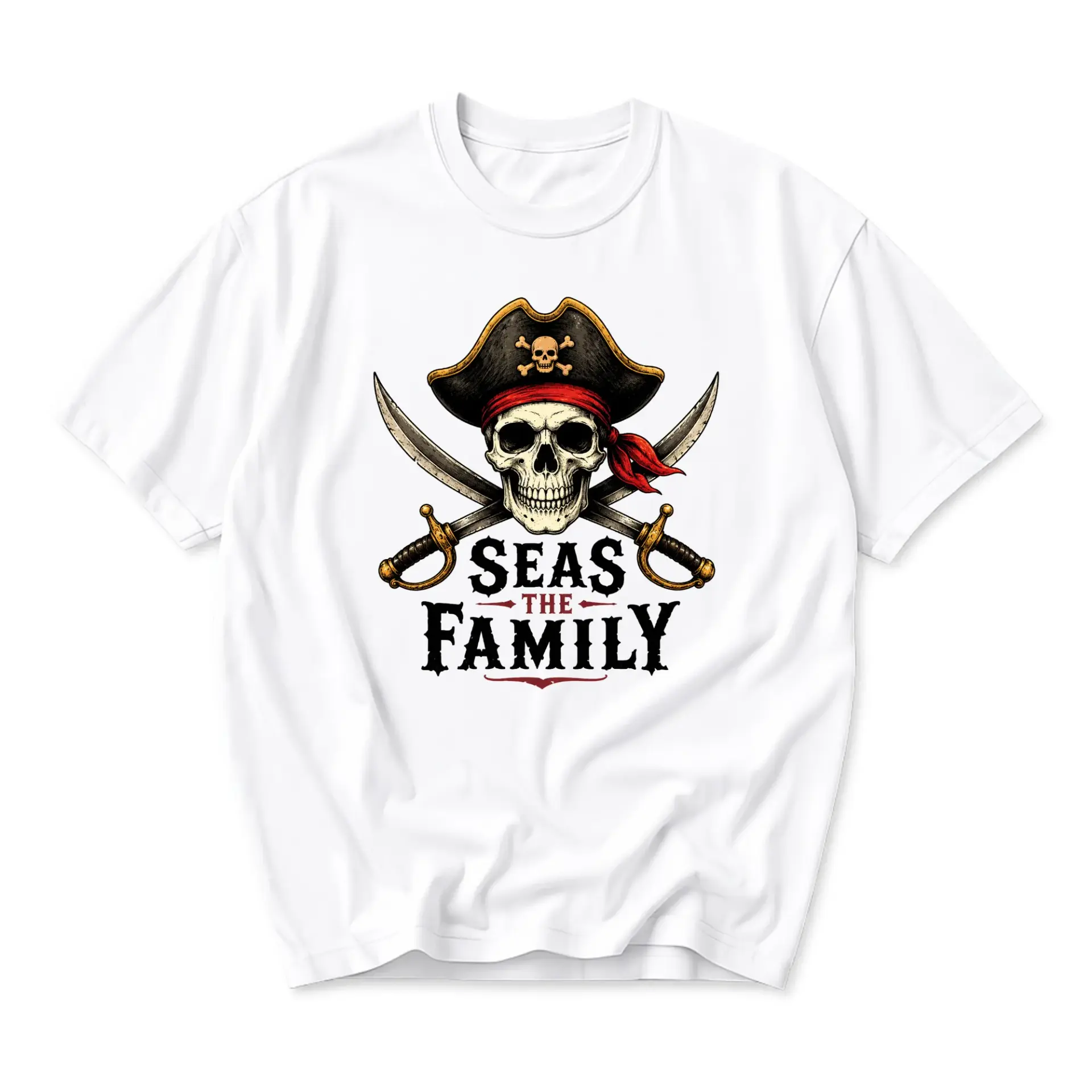 Funny Shirt Seas the Family Pirate Graphic Tee Nautical Theme Unisex Crew Neck Casual Cotton Blend Apparel