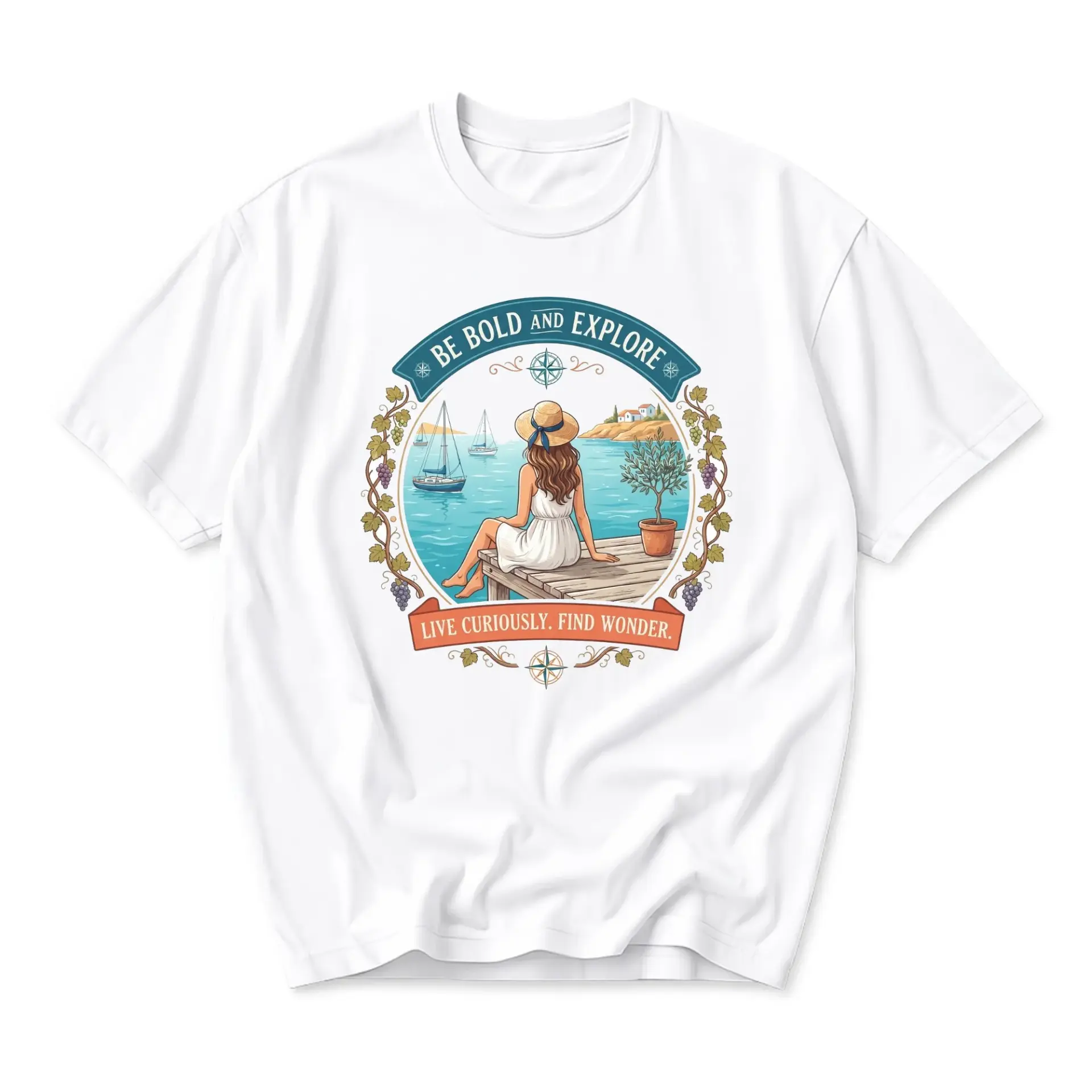 Graphic Tee Be Bold and Explore Coastal Travel Theme Unisex Short Sleeve Crew Neck Casual Cotton Blend Shirt