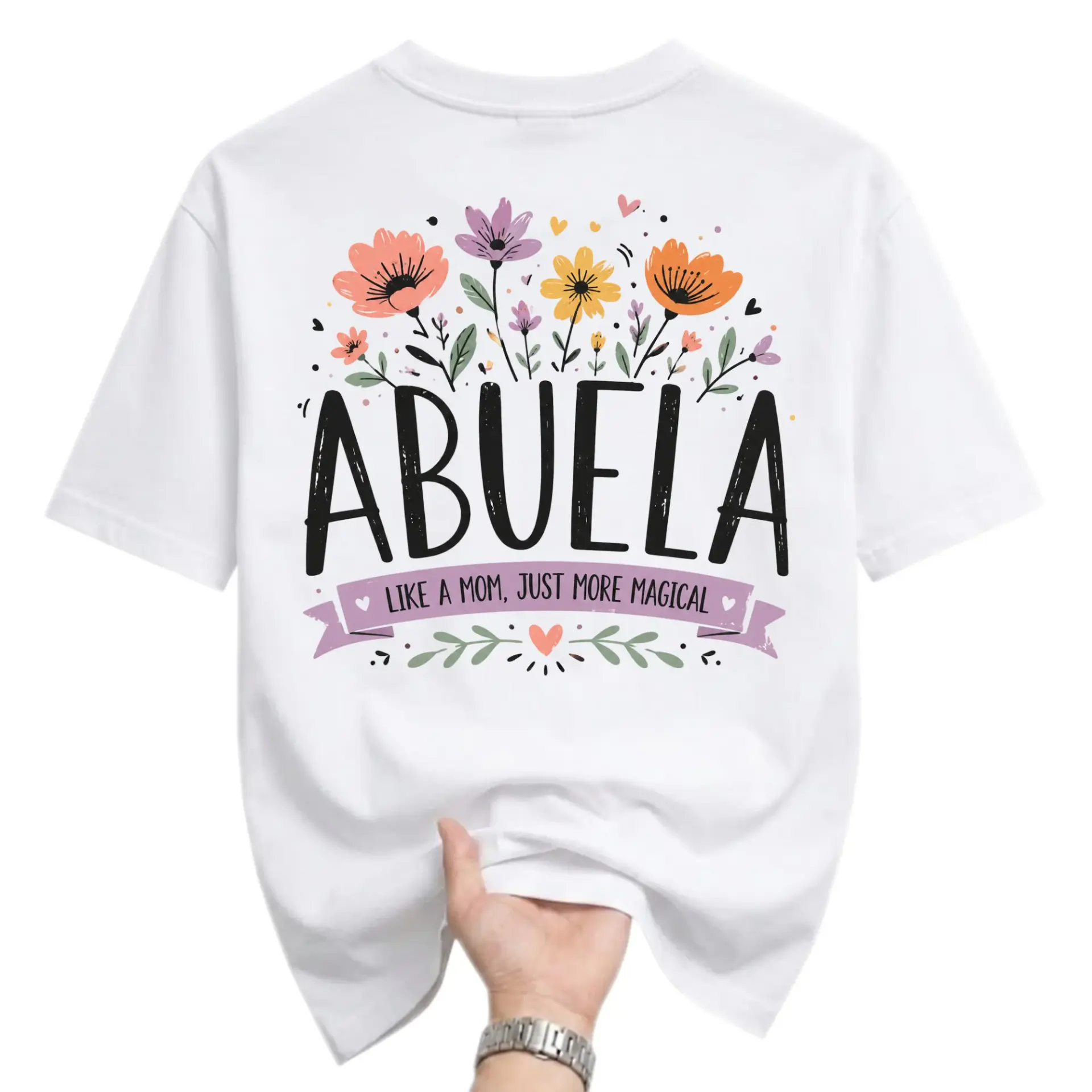 Graphic Tee Abuela Like a Mom Just More Magical Floral Print Unisex Cotton Crew Neck Casual Everyday Short Sleeve Shirt