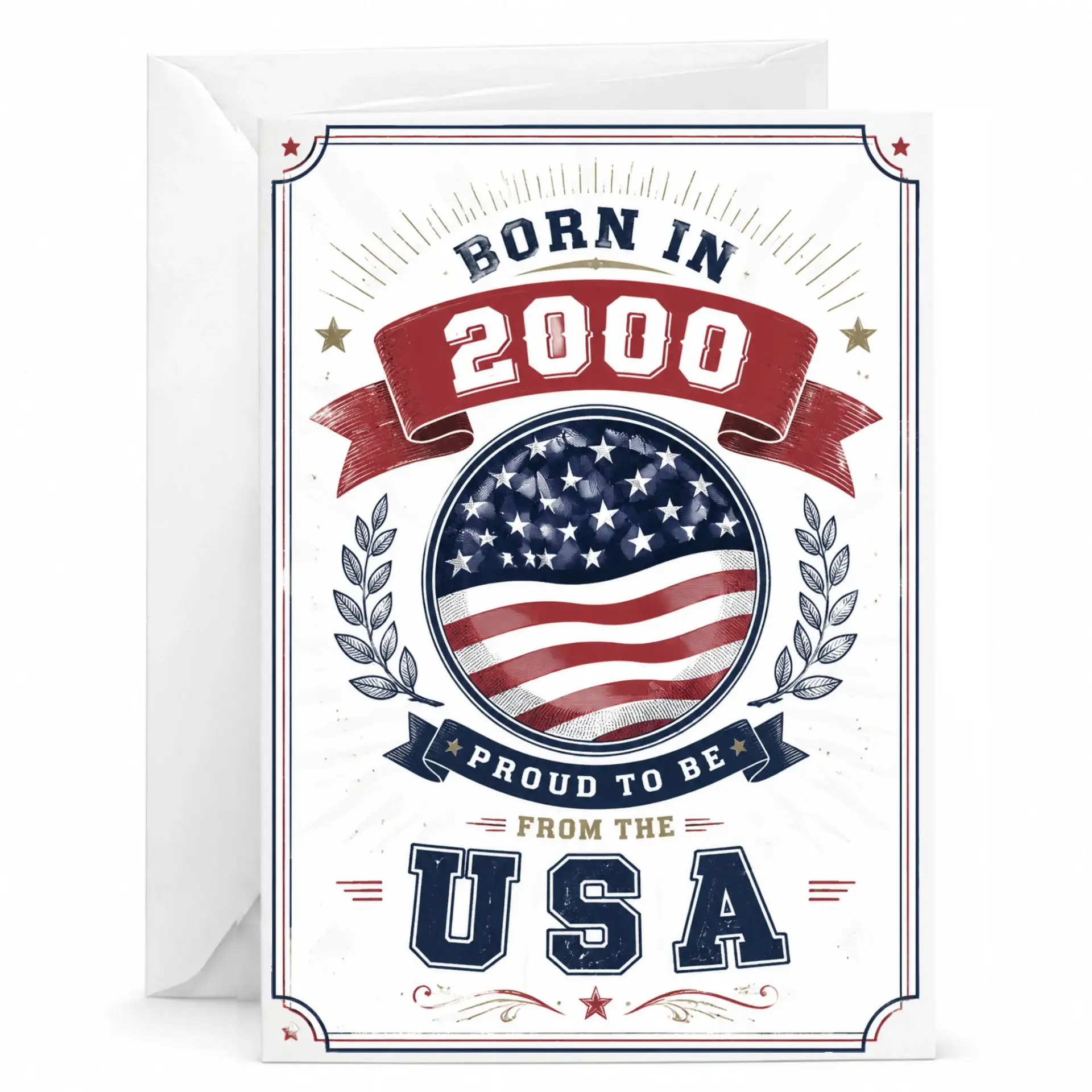 Greeting Card Born in 2000 Proud to Be from the Usa Vintage Style Birthday Celebration Patriotic Milestone Stationery