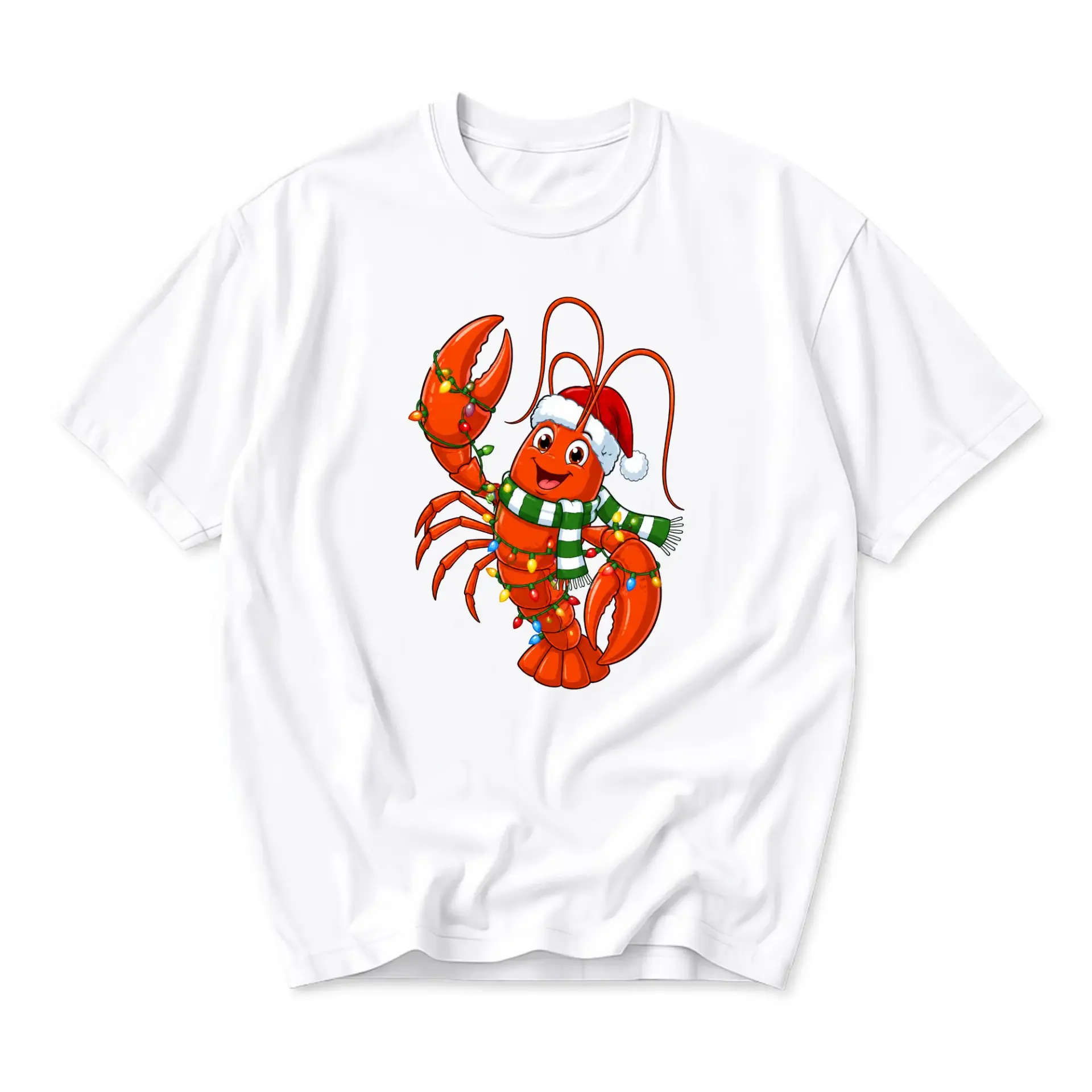 Graphic Tee Christmas Lobster Shirt Funny Holiday Apparel Unisex Crew Neck Casual Cotton Blend Short Sleeve Top