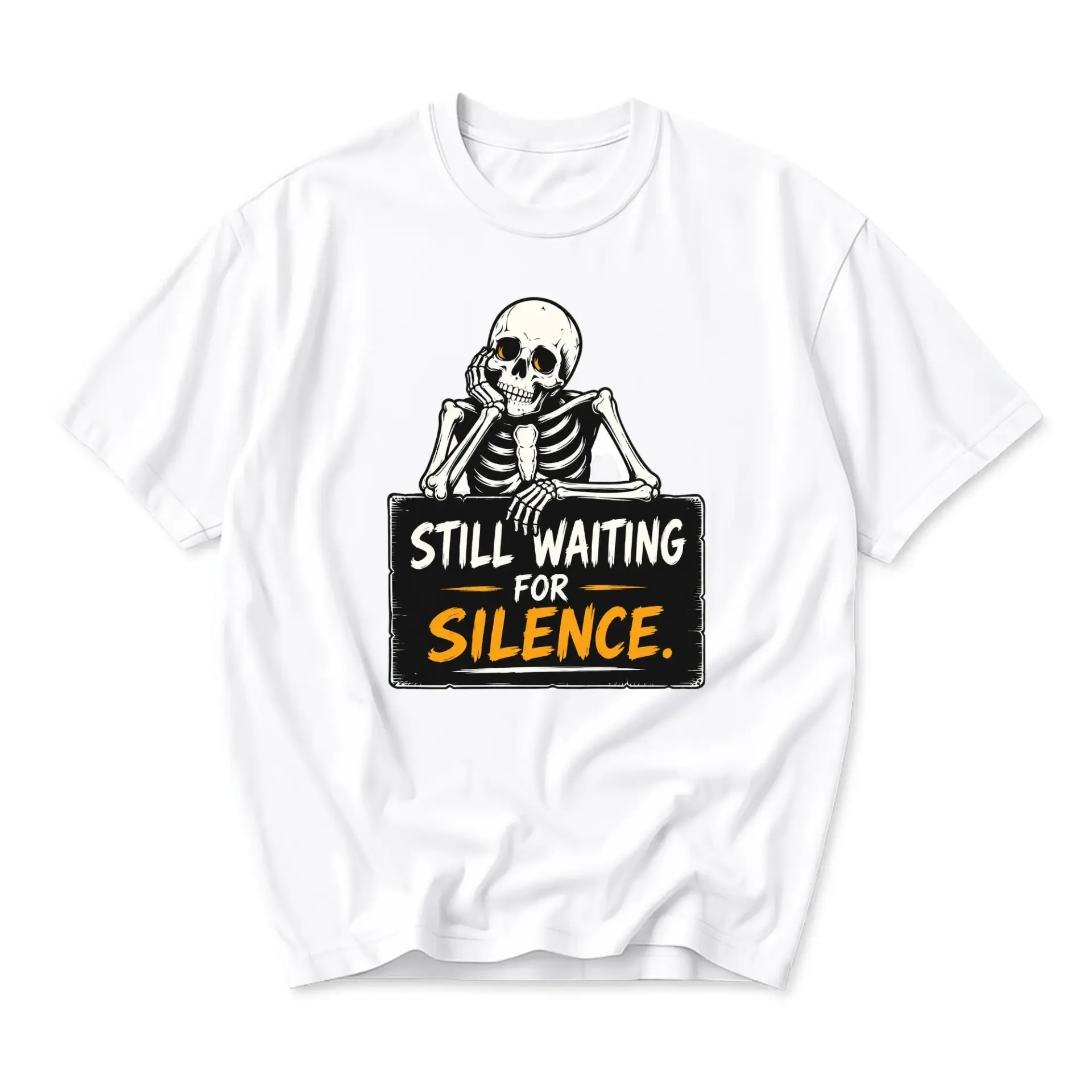 Funny Shirt Still Waiting for Silence Skeleton Graphic Tee Unisex Casual Crew Neck Soft Cotton Everyday Apparel