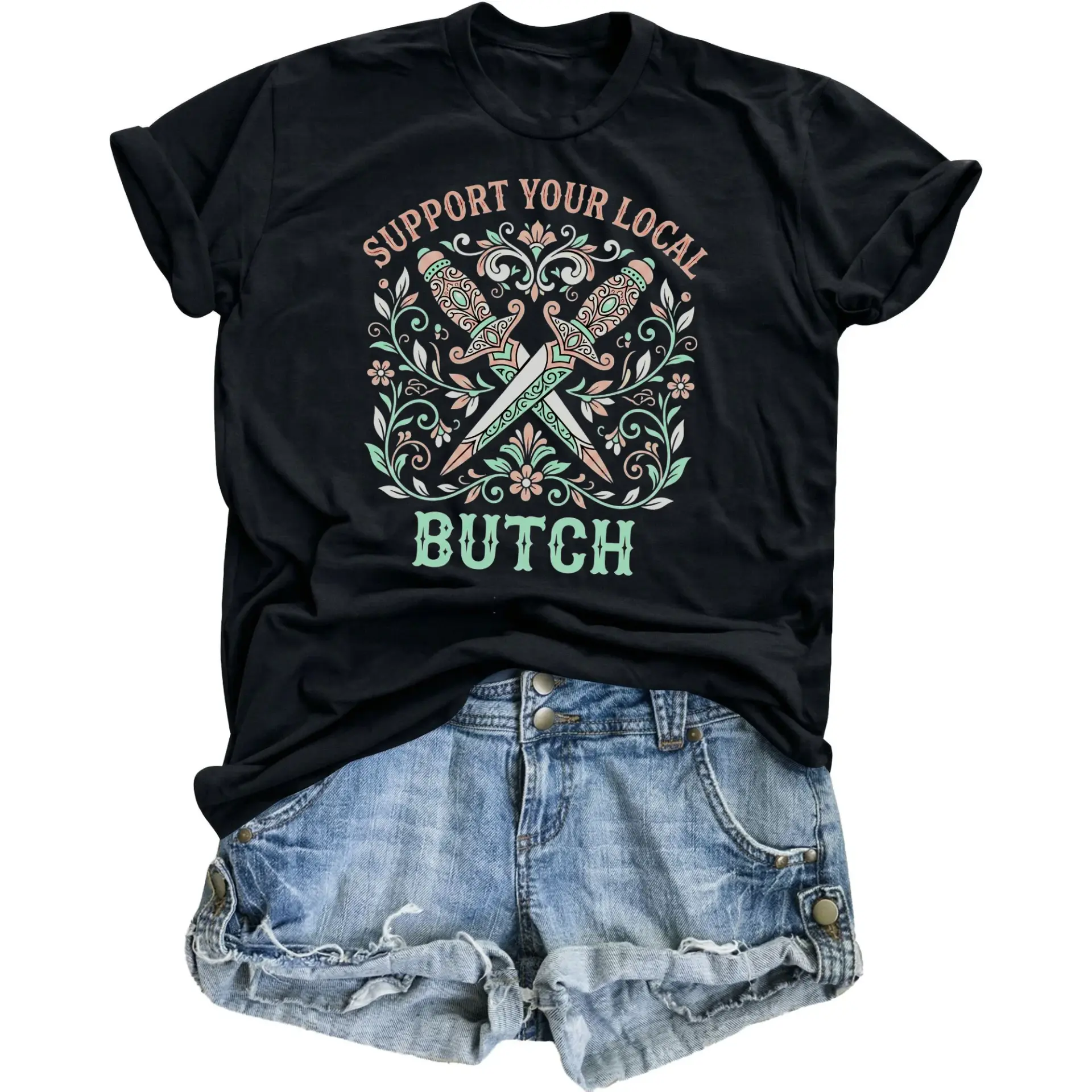 Graphic Tee Support Your Butch Vintage Style Art Unisex Crew Neck Short Sleeve Cotton Casual Shirt