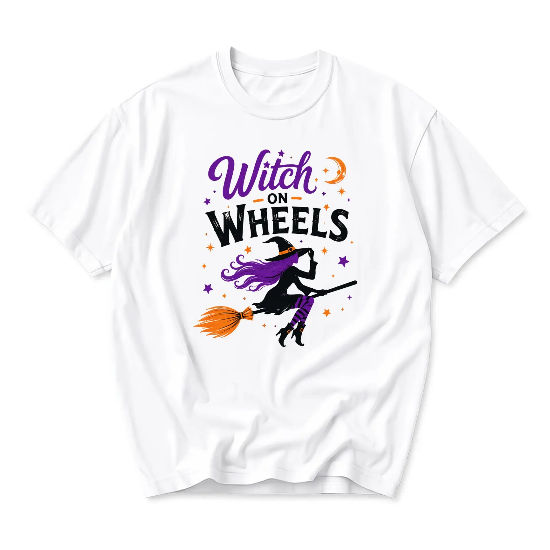 Funny Shirt Witch on Wheels Graphic Tee Halloween Inspired Apparel for Casual Style and Comfortable Everyday Wear