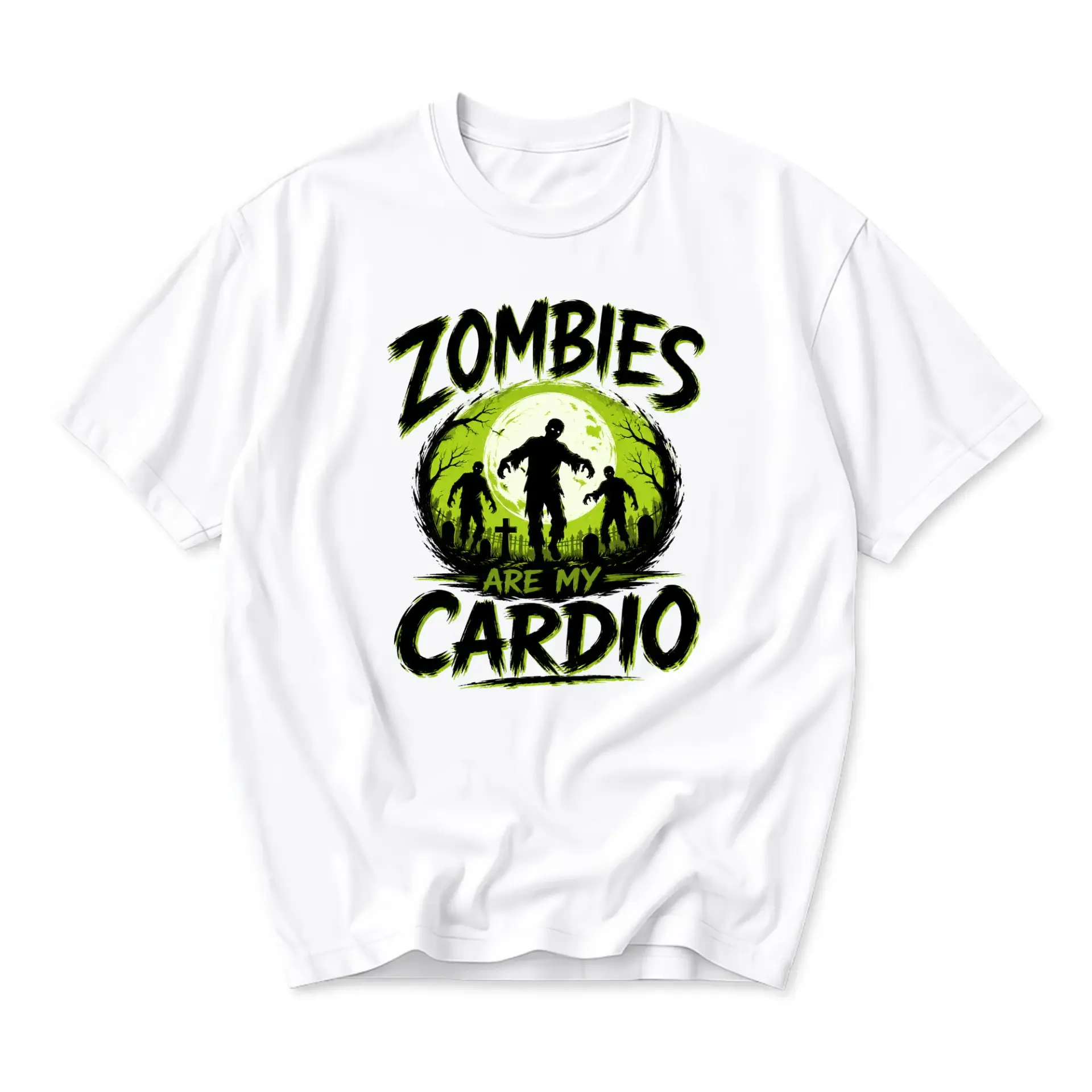 Graphic Tee Zombies Are My Cardio Funny Horror Themed Unisex Cotton Crew Neck Casual Short Sleeve Shirt for Adults