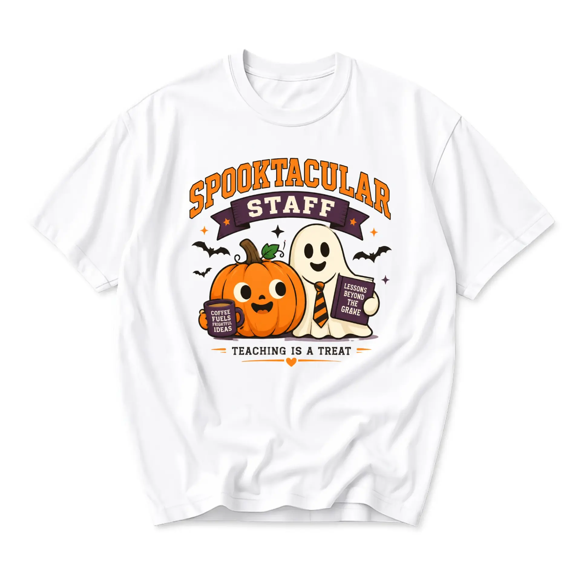 Funny Shirt Spooktacular Staff Halloween Graphic Tee Cute Pumpkin Ghost School Theme Unisex Cotton Crew Neck Top