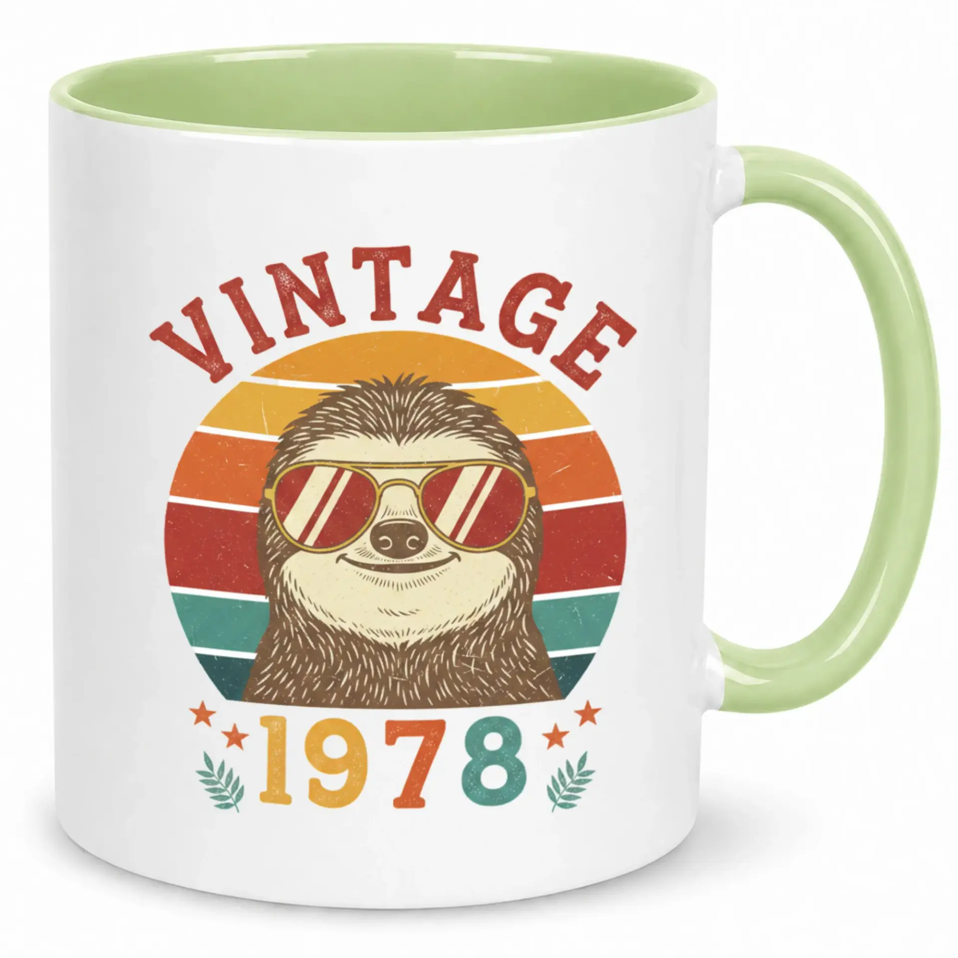 Funny Vintage 1978 Birthday Coffee Mug with Cool Sloth Wearing Sunglasses Retro Sunset Ceramic Tea Cup for Friends Family Coworkers