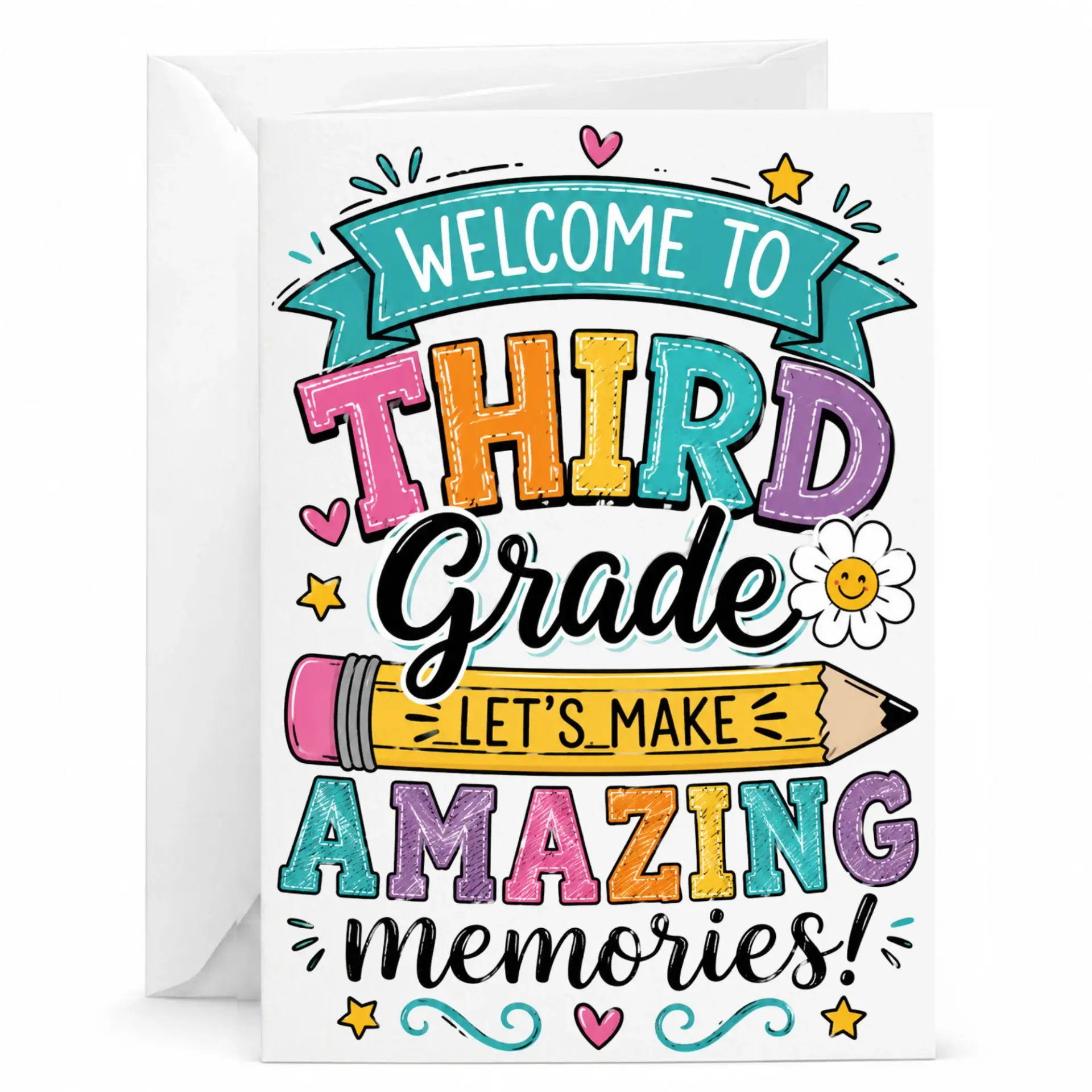 Greeting Card Welcome to Third Let's Make Colorful Academic Theme Stationery Note