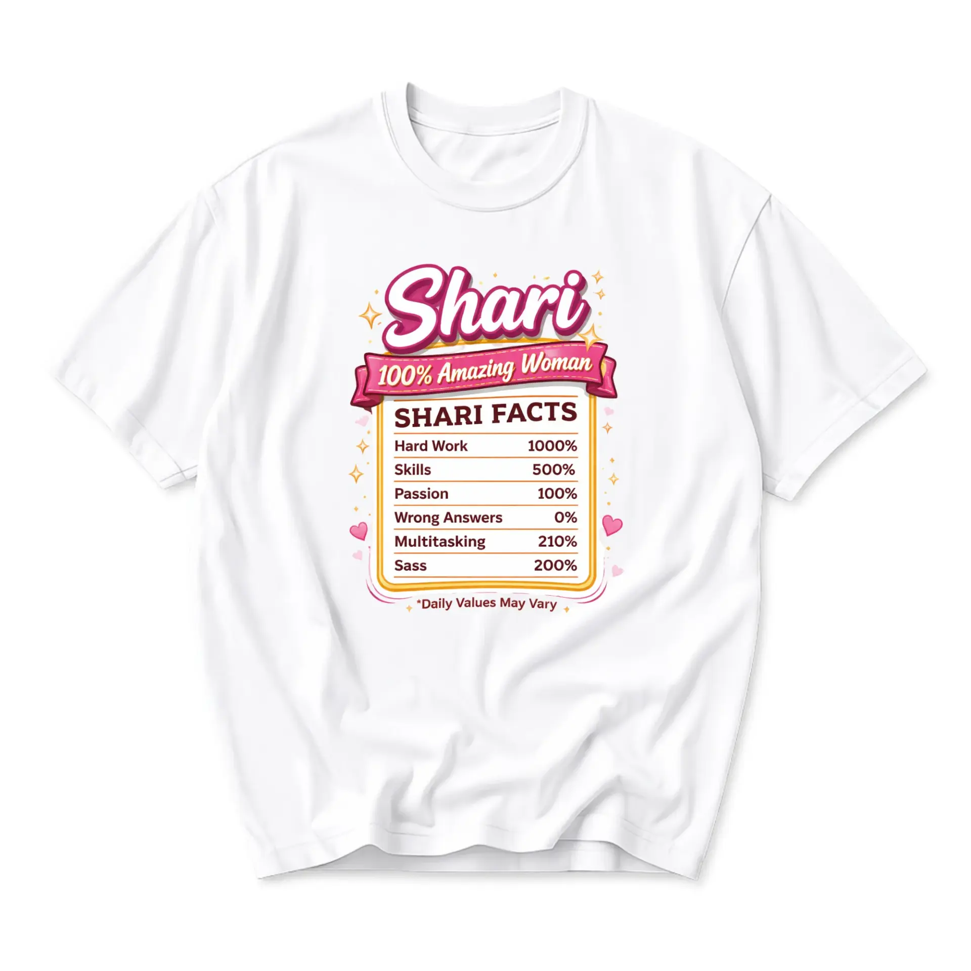 Graphic Tee Shari 100% Amazing Woman Facts Unisex Crew Neck Casual Everyday Short Sleeve Cotton Blend Shirt Top