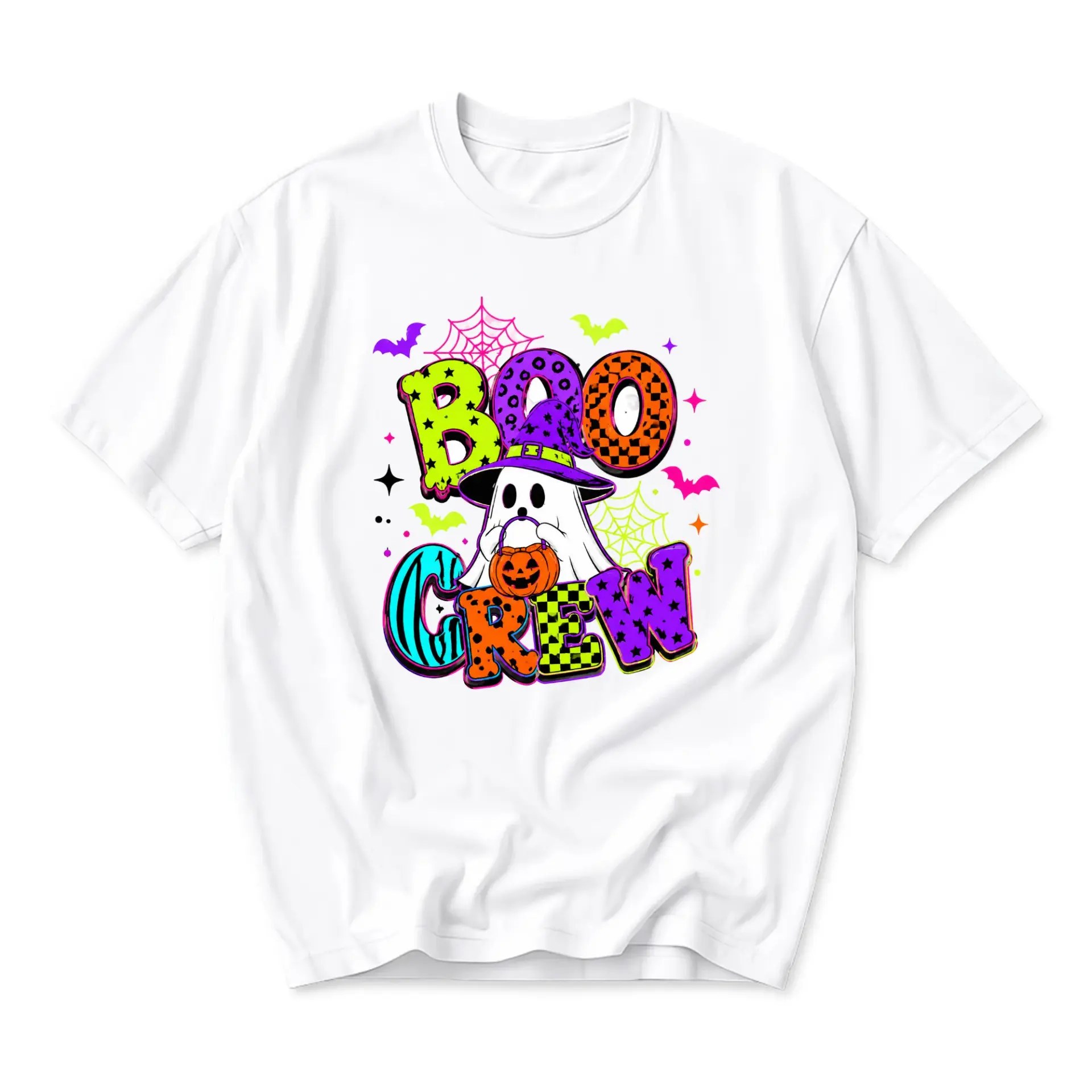 Graphic Tee Boo Crew Halloween Ghost Shirt Unisex Casual Crew Neck Soft Cotton Blend Apparel for Holiday Parties