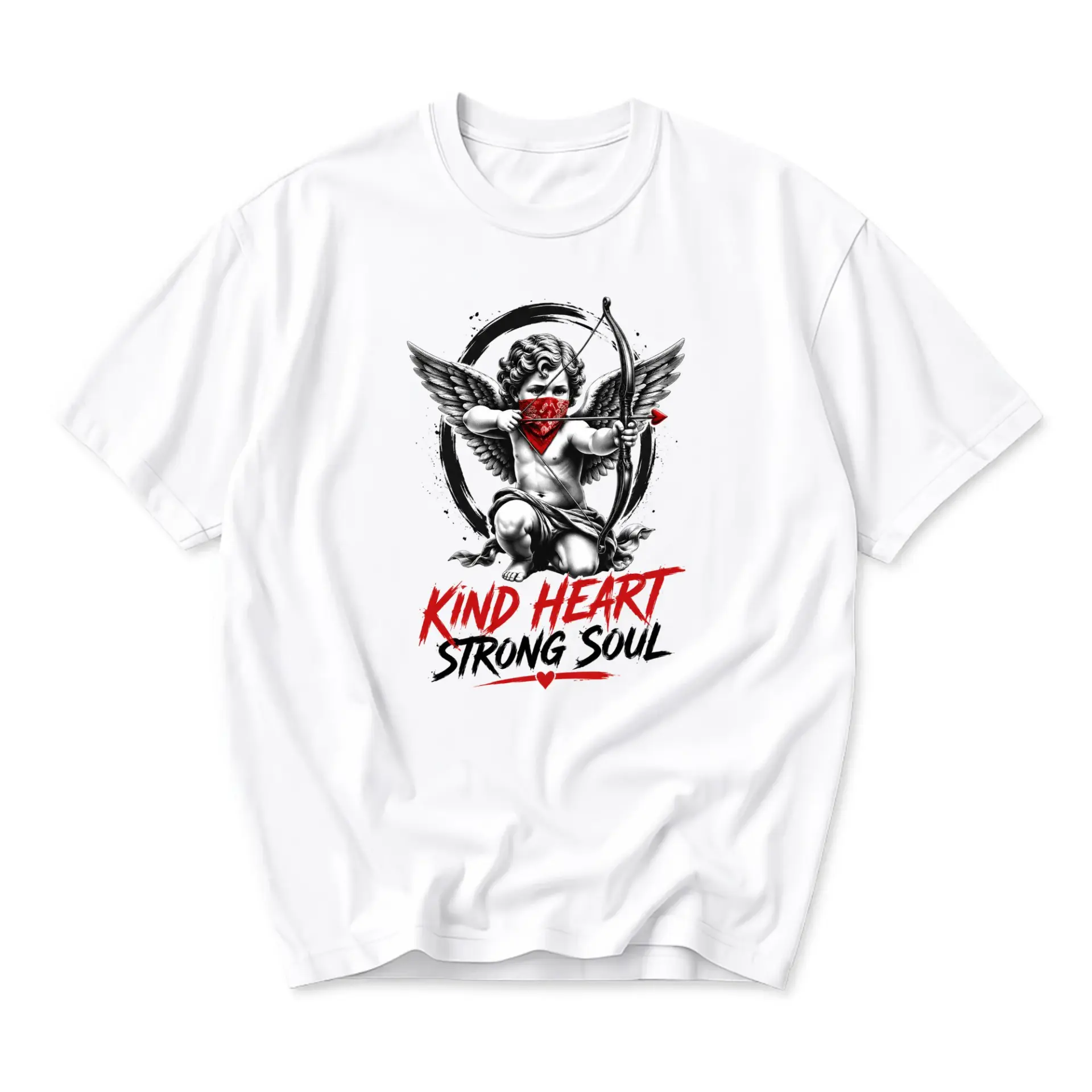 Graphic Tee Kind Heart Strong Soul Cupid Art Print Unisex Crew Neck Casual Shirt Streetwear Style Comfortable Top