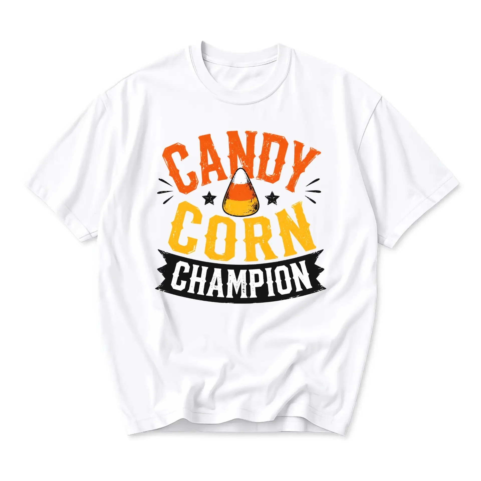 Graphic Tee Candy Corn Champion Unisex Fall Holiday Apparel Soft Casual Crew Neck Short Sleeve Cotton Blend Shirt
