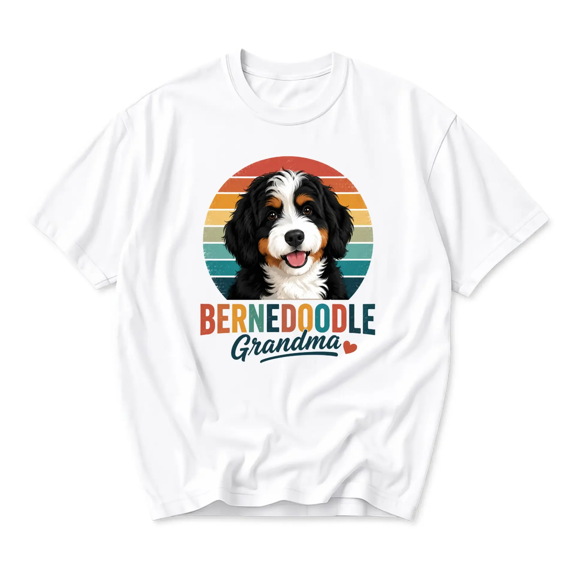 Funny Shirt Bernedoodle Grandma Dog Lover Retro Sunset Graphic Tee Unisex Casual Crew Neck Comfortable Cotton Blend Top