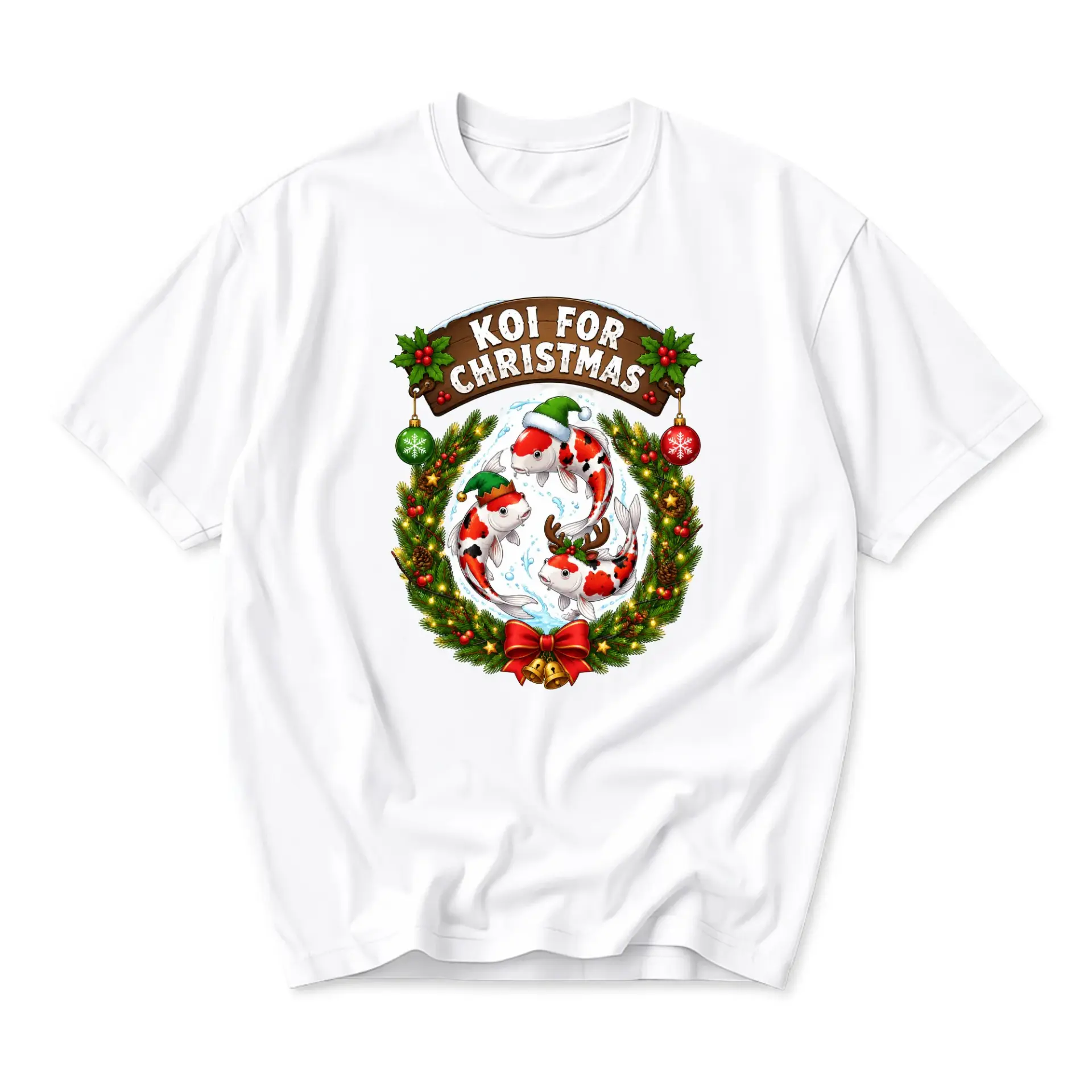 Graphic Tee Koi for Christmas Festive Holiday Fish Design Unisex Crew Neck Soft Cotton Blend Casual Short Sleeve
