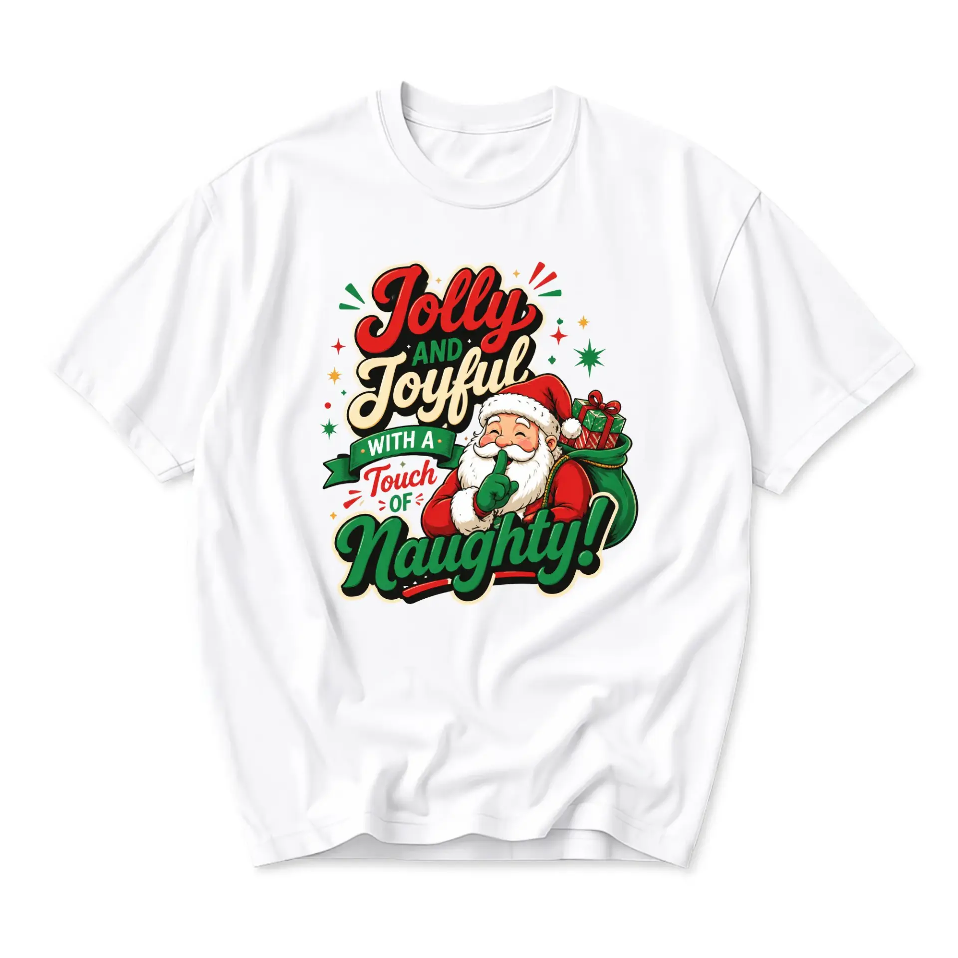 Funny Shirt Jolly and Joyful Graphic Tee Christmas Holiday Humor Casual Wear Unisex Crew Neck Short Sleeve Top
