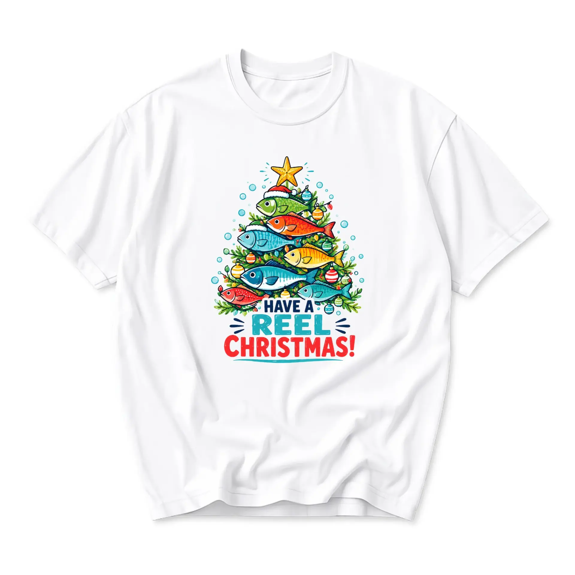 Funny Shirt Have a Reel Christmas Fish Graphic Tee Holiday Season Unisex Cotton Crew Neck Casual Short Sleeve Top