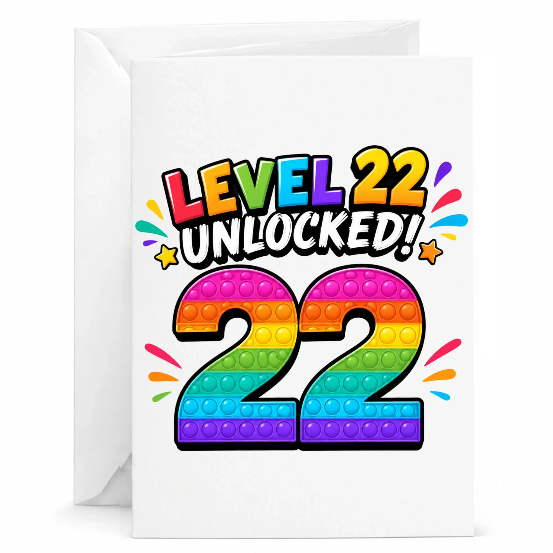 Greeting Card Level 22 Unlocked Birthday Card for Twenty Second Birthday Celebration Rainbow Number Design