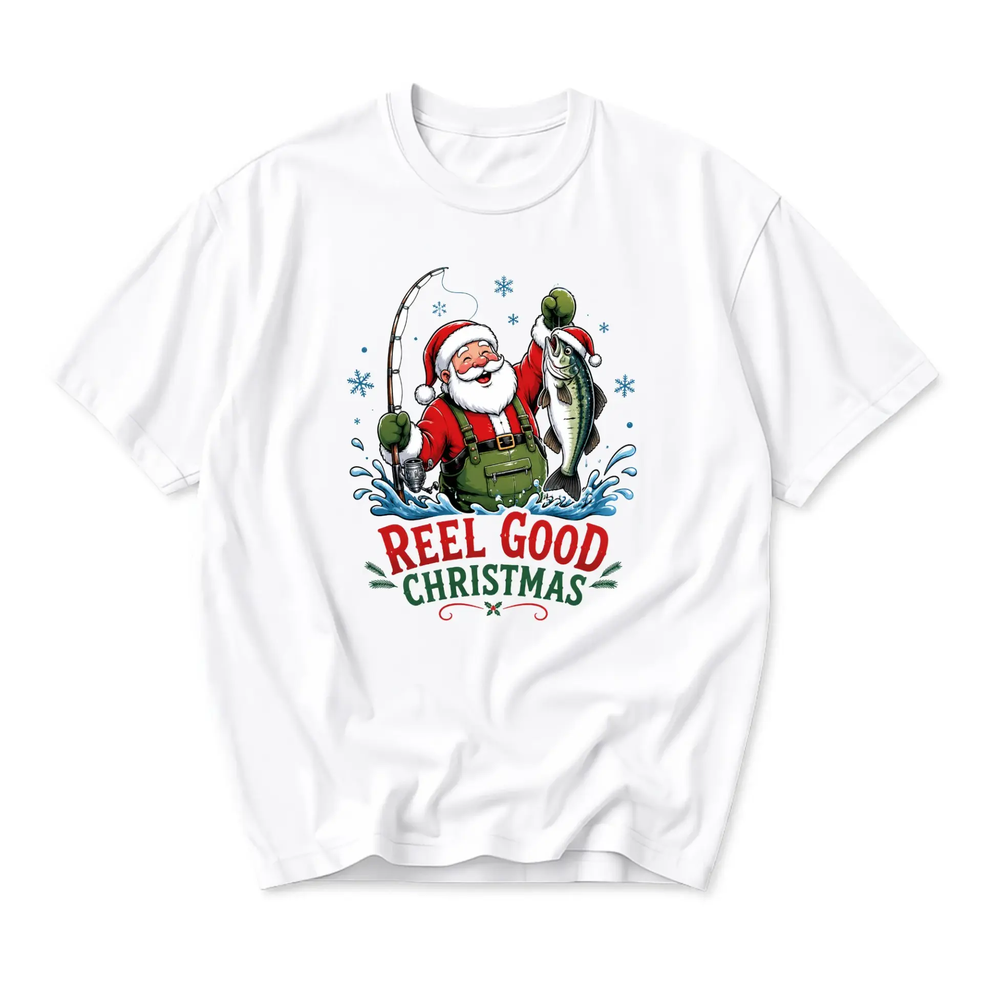 Funny Shirt Reel Good Christmas Fishing Santa Graphic Tee Holiday Unisex