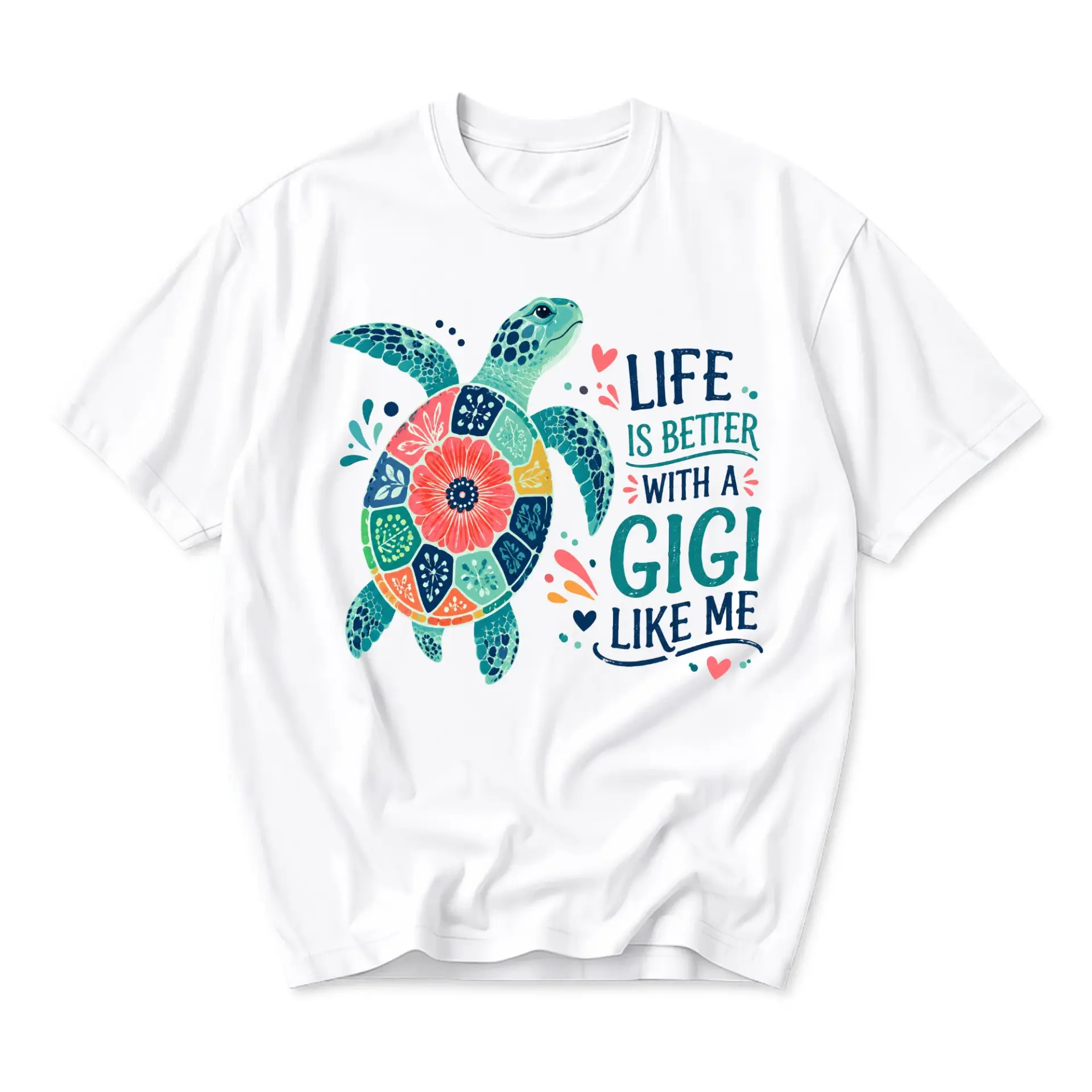 Graphic Tee Unisex Crew Neck T-Shirt Featuring Artistic Sea Turtle Design and Inspirational Life Is Better Text Print