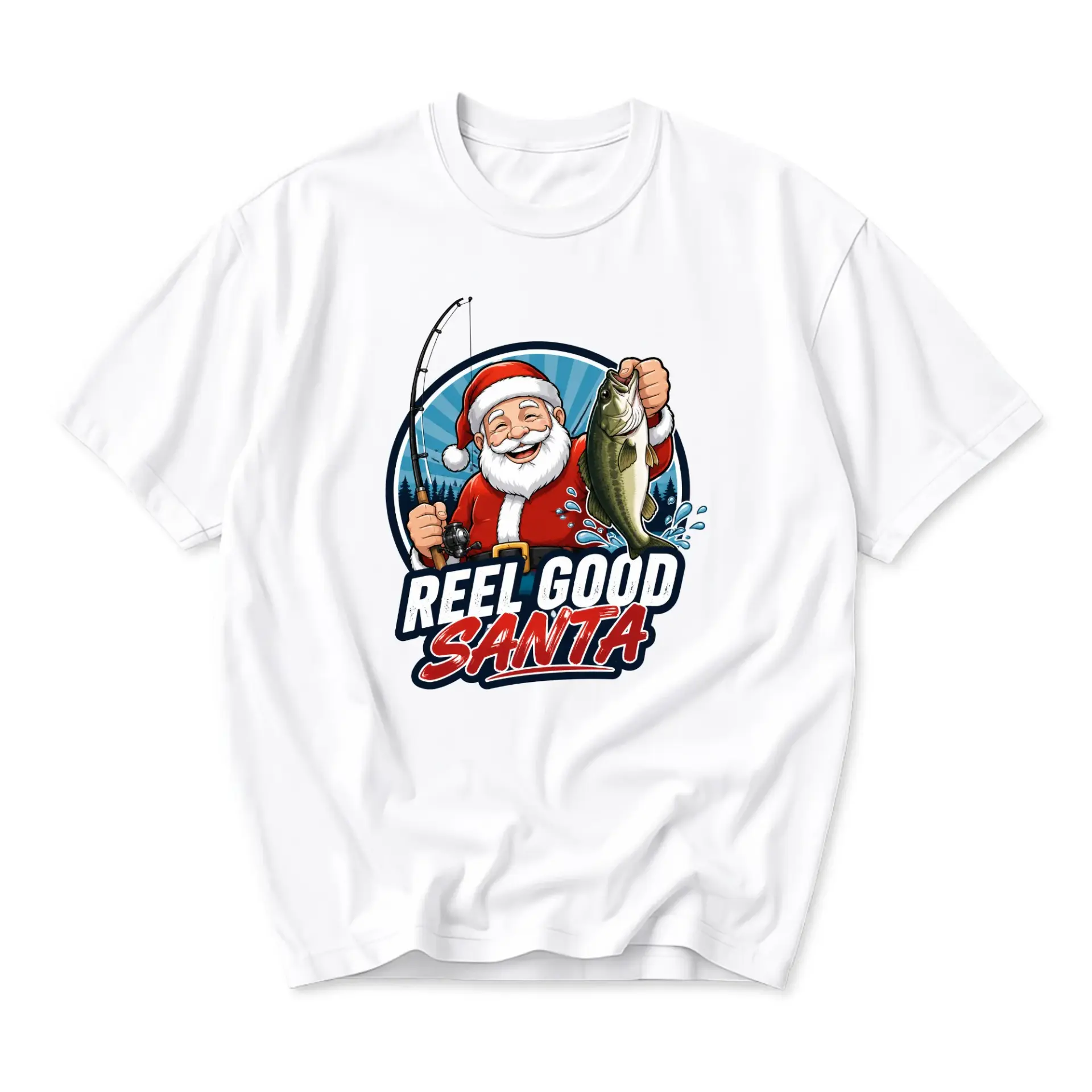 Graphic Tee Reel Good Santa Fishing Holiday Unisex T-Shirt Funny Seasonal Humor Apparel for Casual Everyday Wear