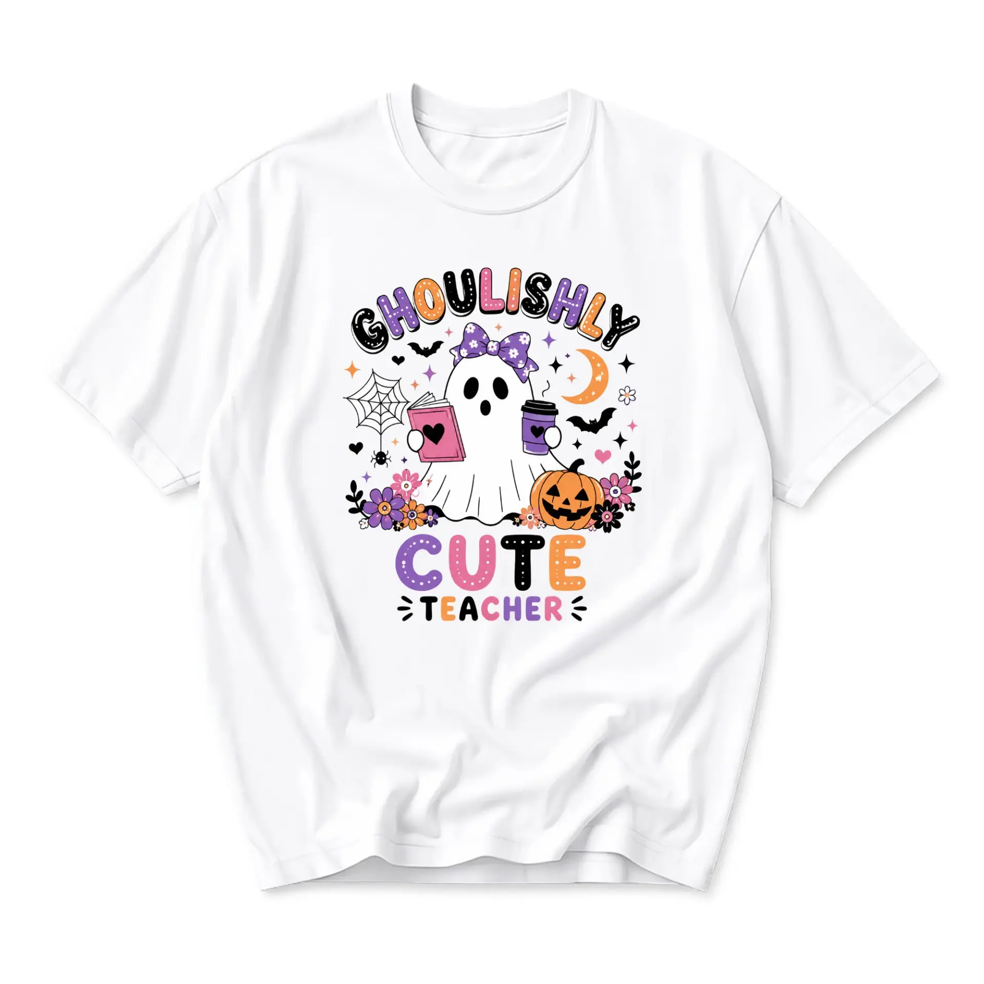 Graphic Tee Ghoulishly Cute Teacher Shirt Unisex Crew Neck Apparel for Fall Season Casual Wear and Everyday Comfort