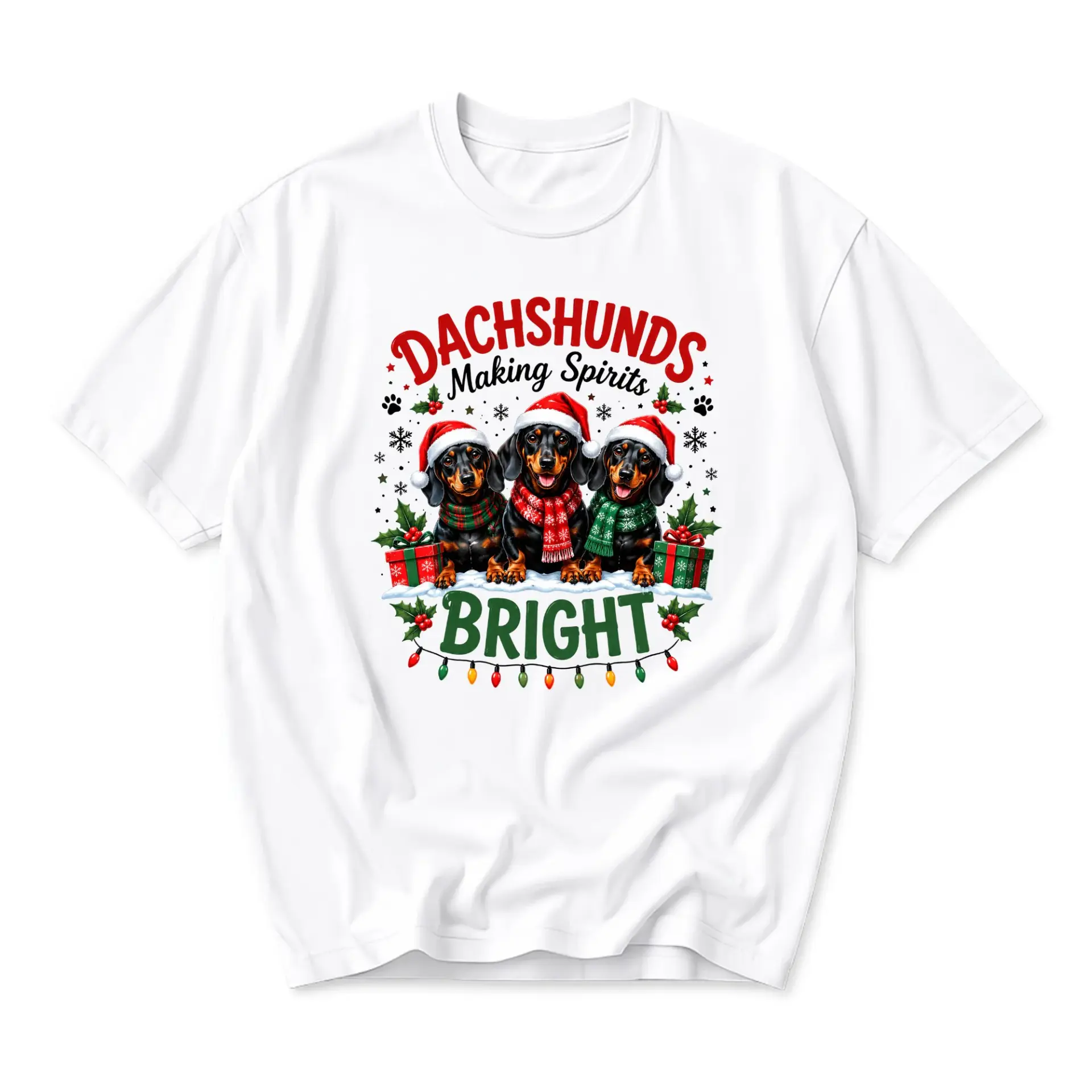 Graphic Tee Dachshunds Making Spirits Bright Holiday Shirt Lover Apparel