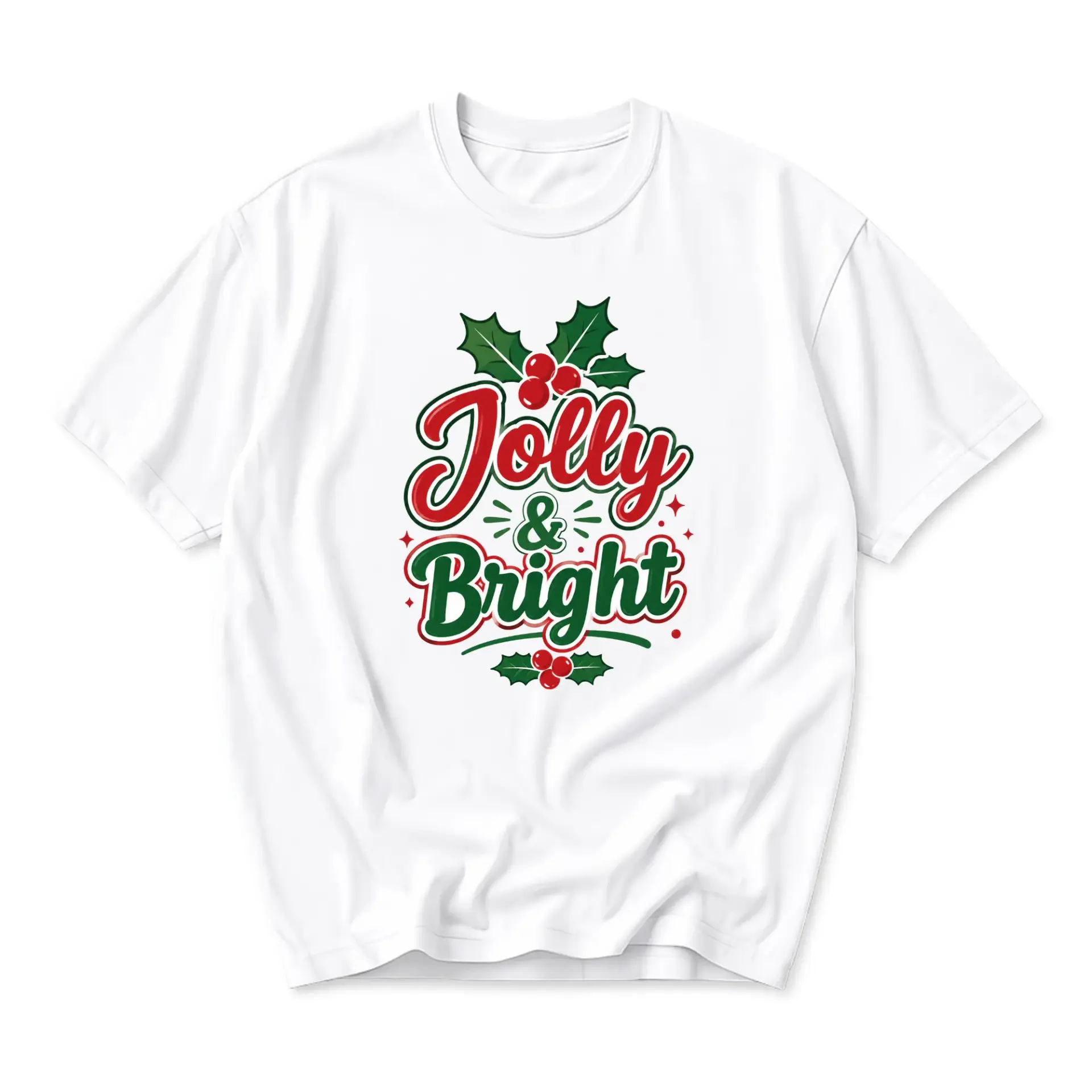 Graphic Tee Jolly and Bright Holiday Christmas Script Unisex Crew Neck Casual Everyday Short Sleeve Cotton Shirt