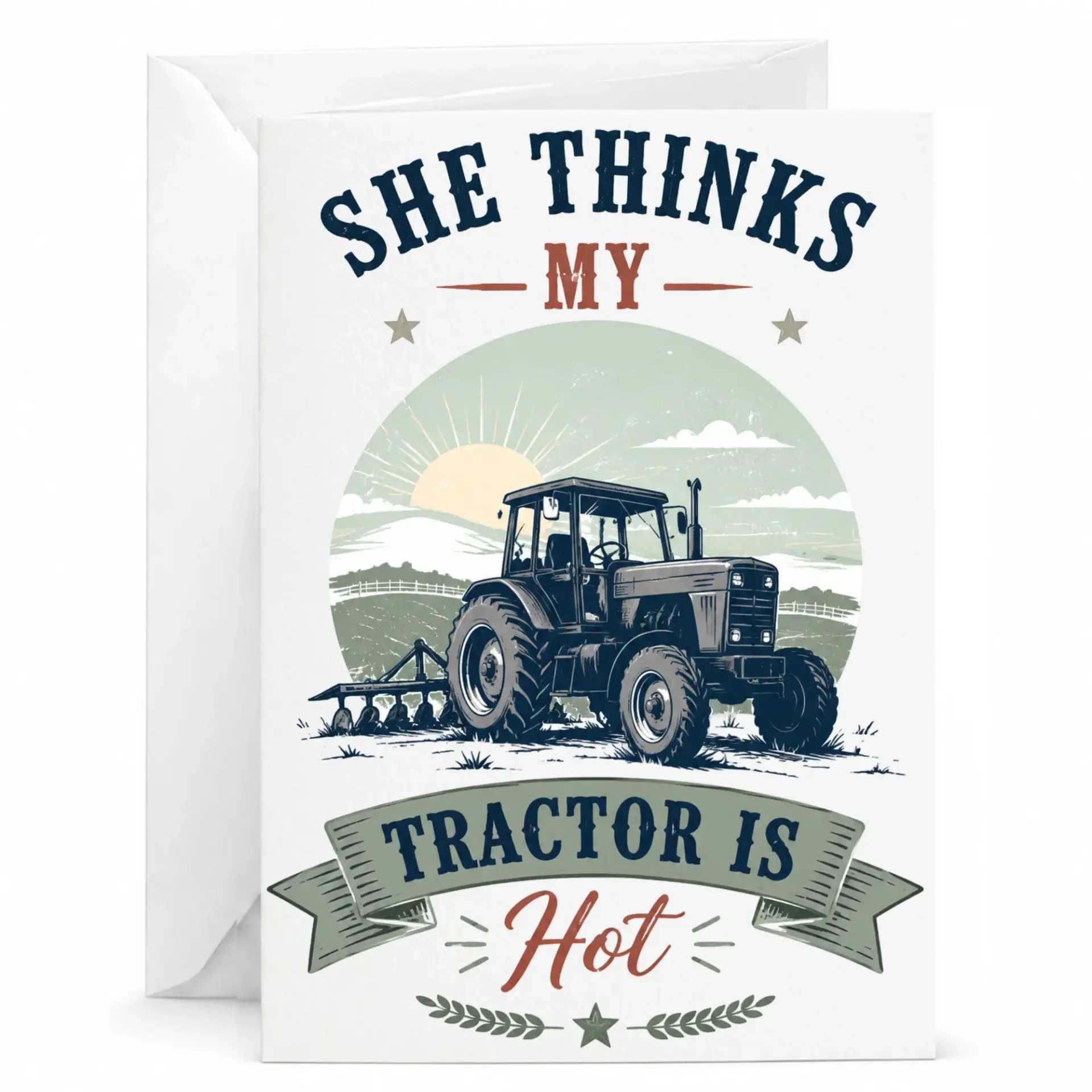 Funny Tractor Greeting Card for Farmer Birthday or Anniversary with Humorous Farming Theme Design and Blank Interior