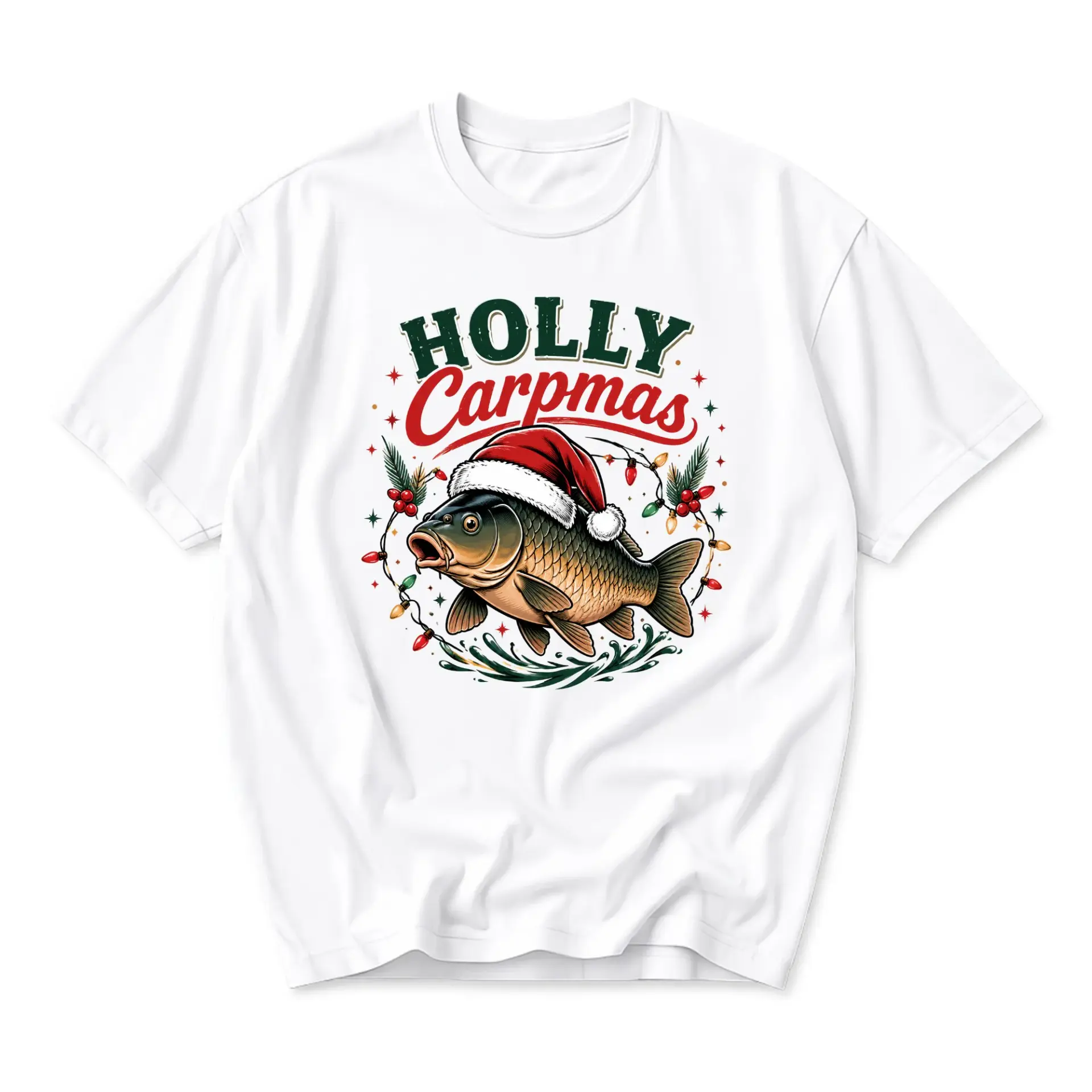 Funny Shirt Holly Carpmas Fishing Holiday Unisex Graphic Tee Seasonal Fish