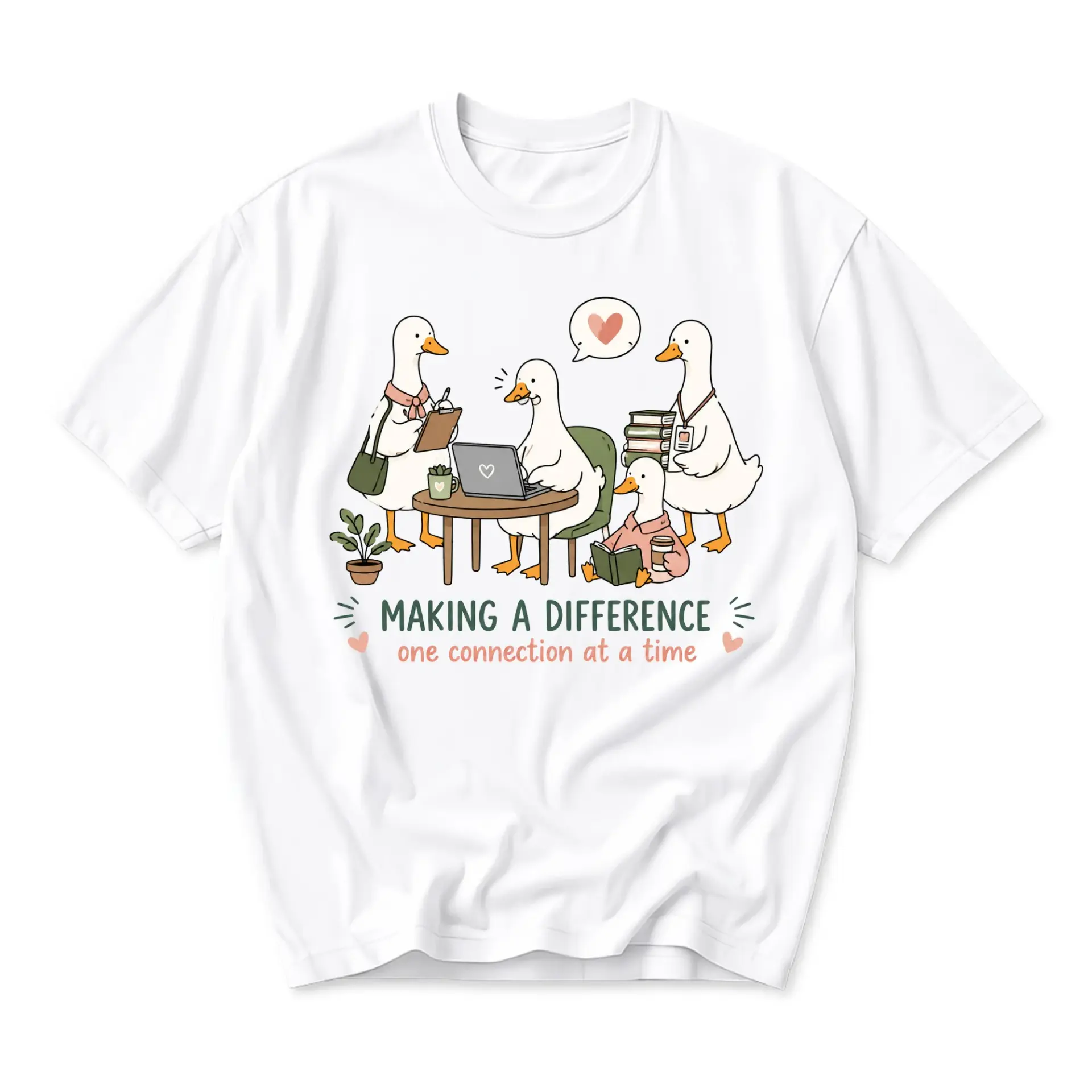 Graphic Tee Making a Difference One Connection at a Time Illustration Unisex Casual Crew Neck T-Shirt White