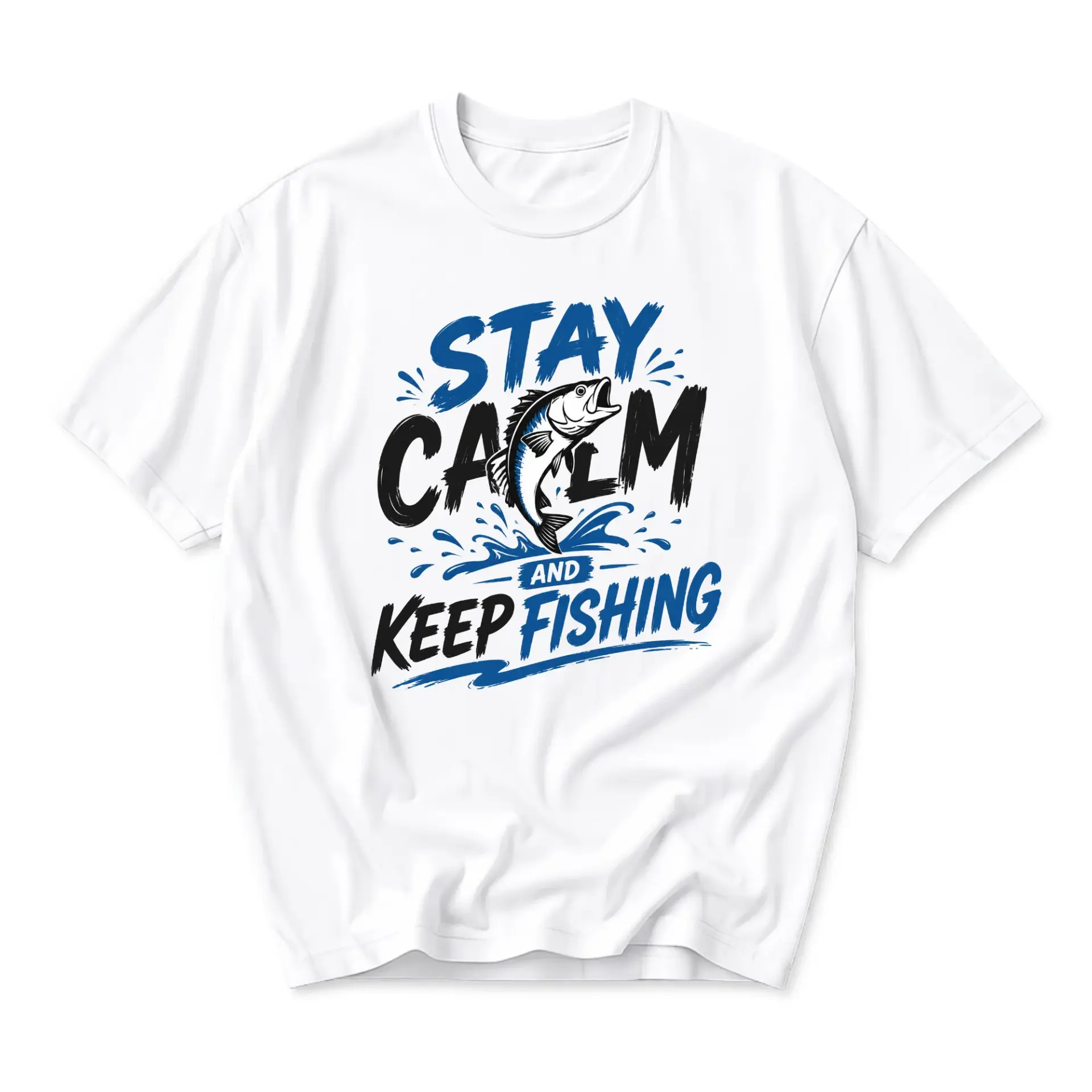 Graphic Tee Stay Calm and Keep Fishing Shirt Funny Outdoors Unisex Crew