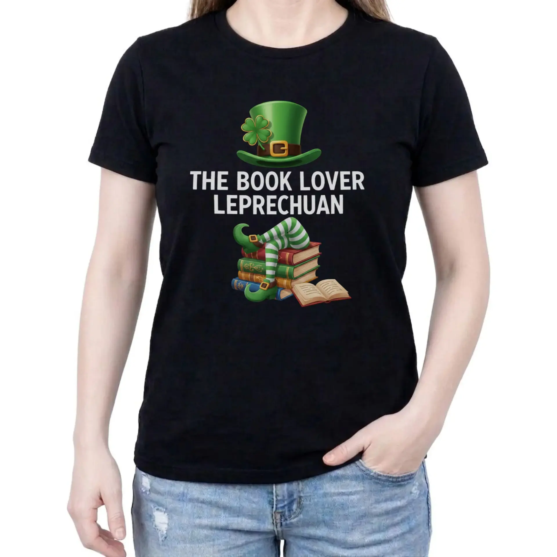 Funny Graphic Tee the Book Lover Leprechan Shirt Unisex Reading Holiday Apparel for Casual Everyday Outfits