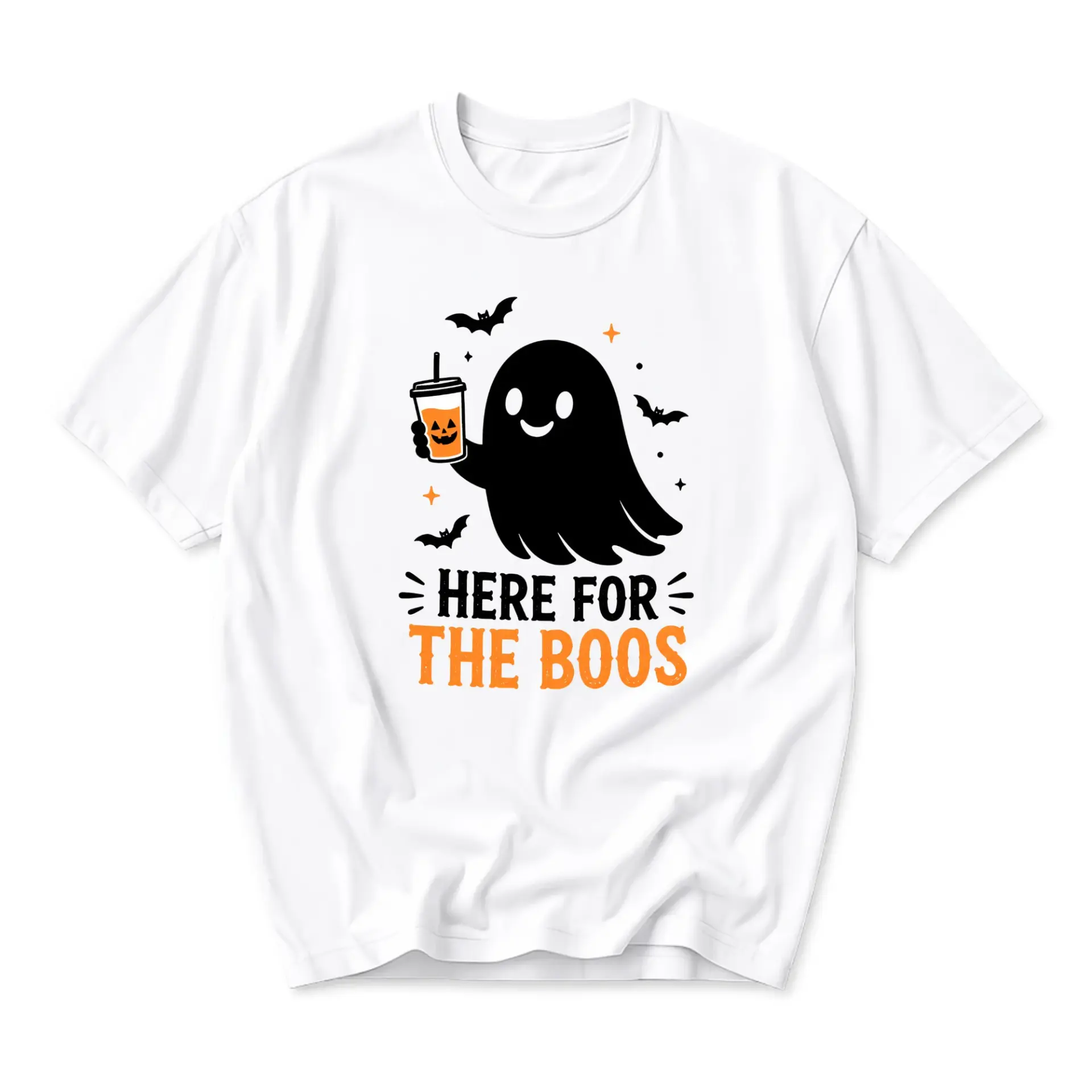Funny Shirt Here for the Boos Ghost Graphic Tee Unisex Casual Crew Neck Halloween Print Top Soft Cotton Apparel