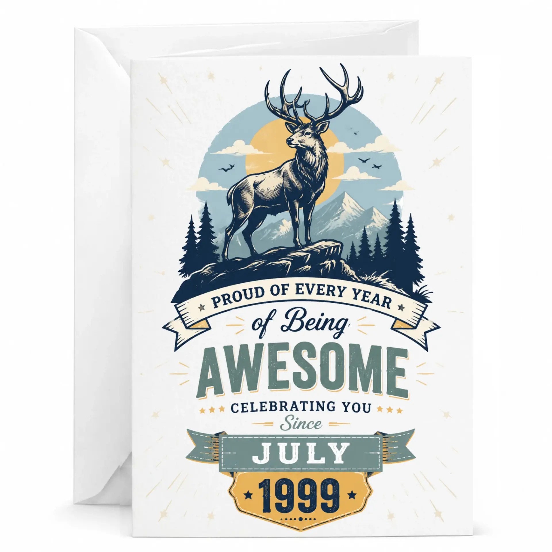 Birthday Card Proud of Every Year of Being Awesome Celebrating You Since July 1999 Printed Greeting Card with Envelope