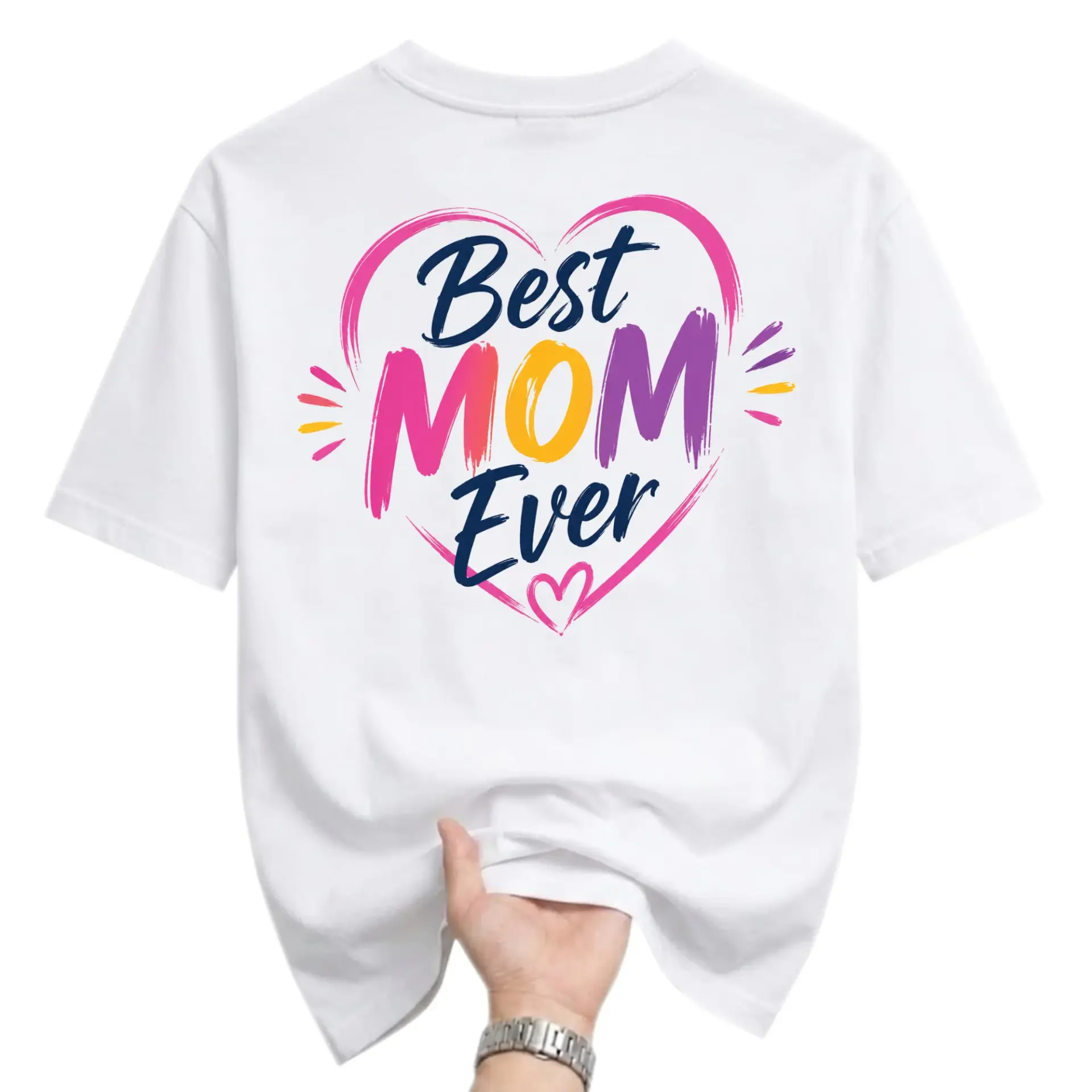 Graphic Tee Best Mom Ever Heart Design Unisex Crew Neck Short Sleeve Shirt for Casual Everyday Apparel Comfort Fit
