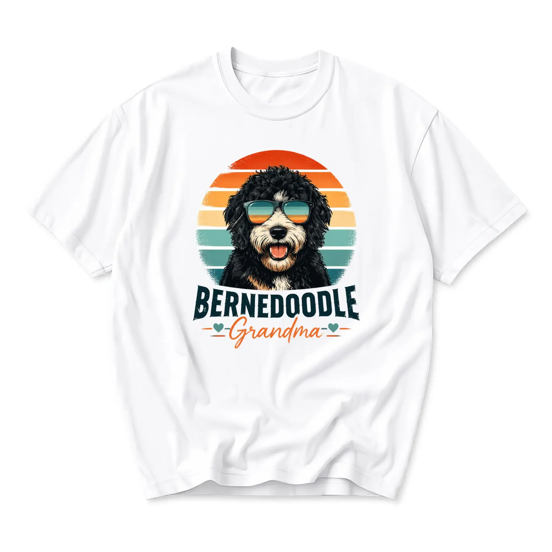 Funny Shirt Bernedoodle Grandma T-Shirt Retro Sunset Dog Graphic Tee Unisex